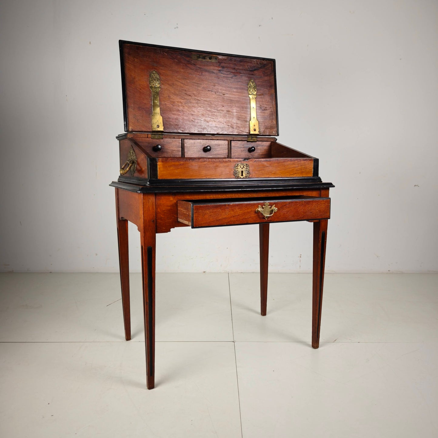 Exceptional 18th Century Indonesian Amboyna & Ebony Portable Writing Desk on Custom Stand