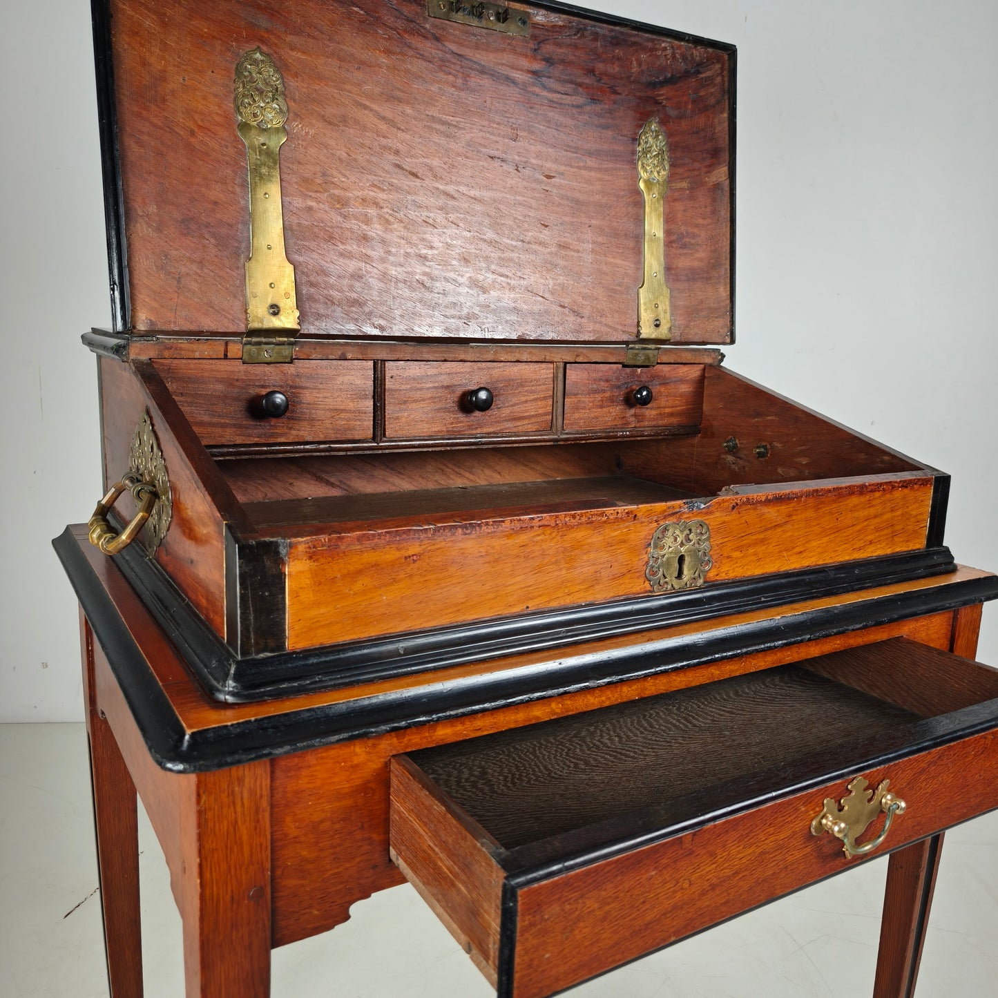 Exceptional 18th Century Indonesian Amboyna & Ebony Portable Writing Desk on Custom Stand
