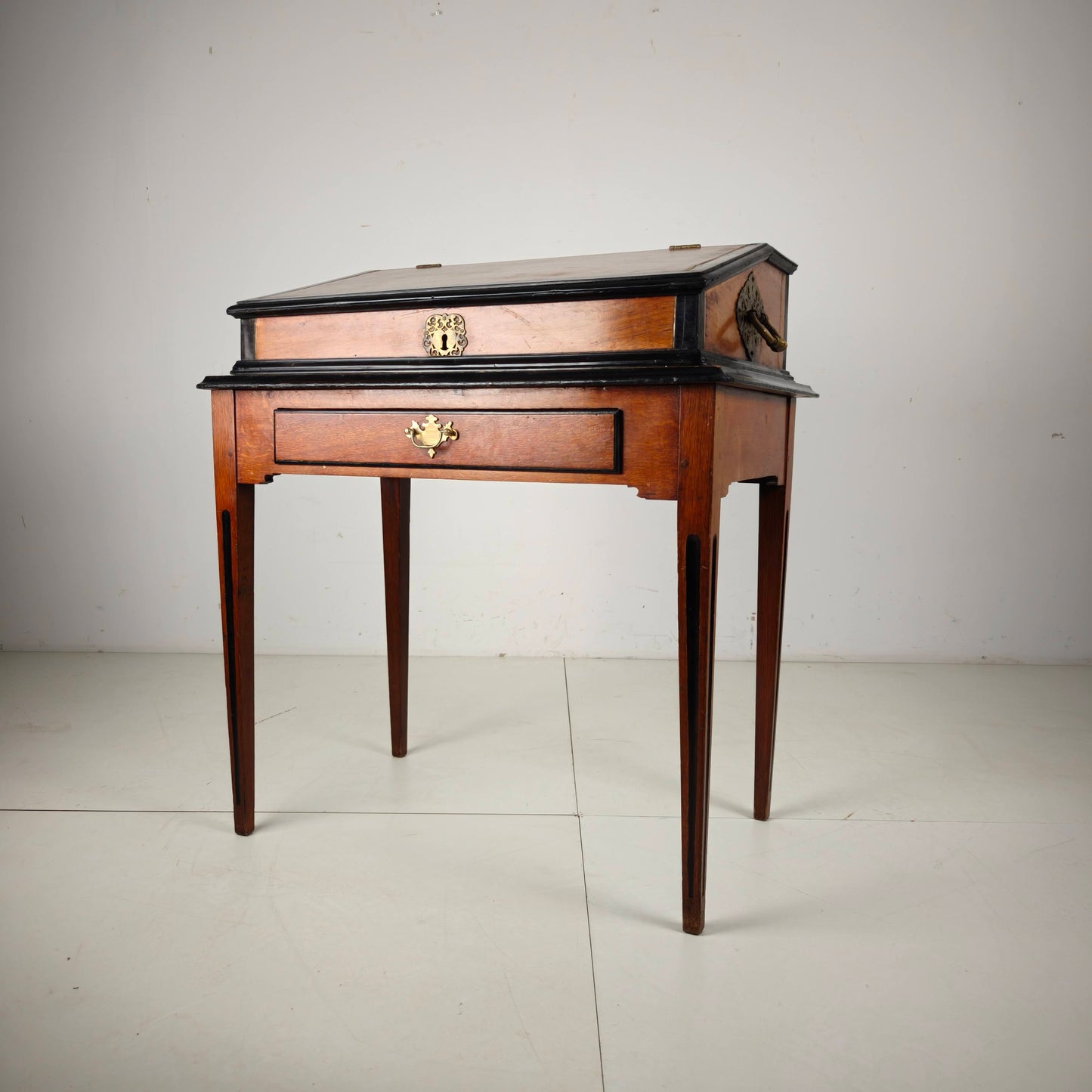 Exceptional 18th Century Indonesian Amboyna & Ebony Portable Writing Desk on Custom Stand