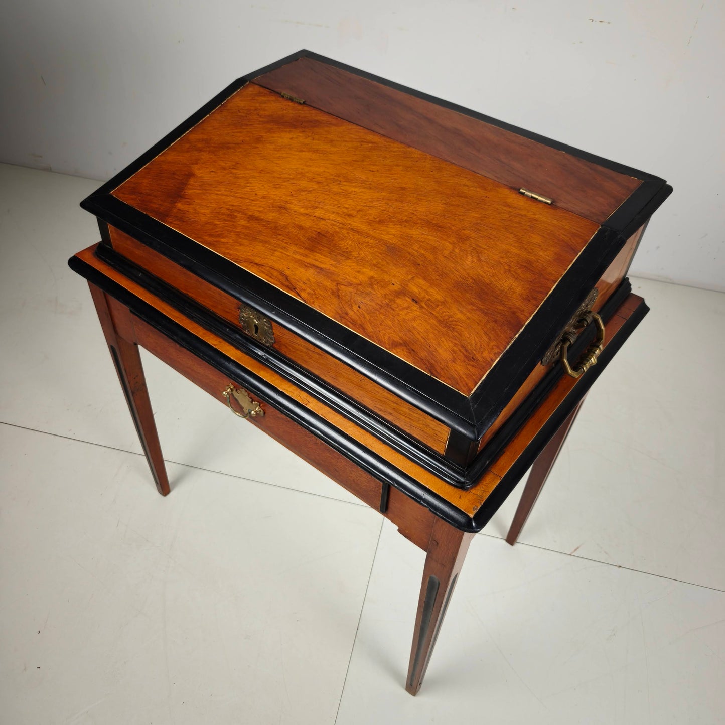 Exceptional 18th Century Indonesian Amboyna & Ebony Portable Writing Desk on Custom Stand