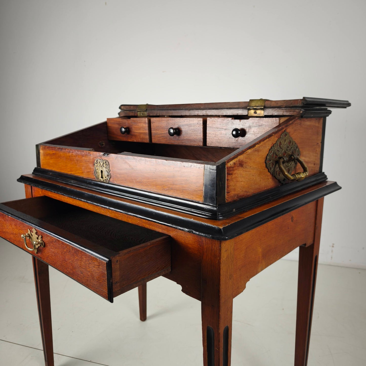 Exceptional 18th Century Indonesian Amboyna & Ebony Portable Writing Desk on Custom Stand