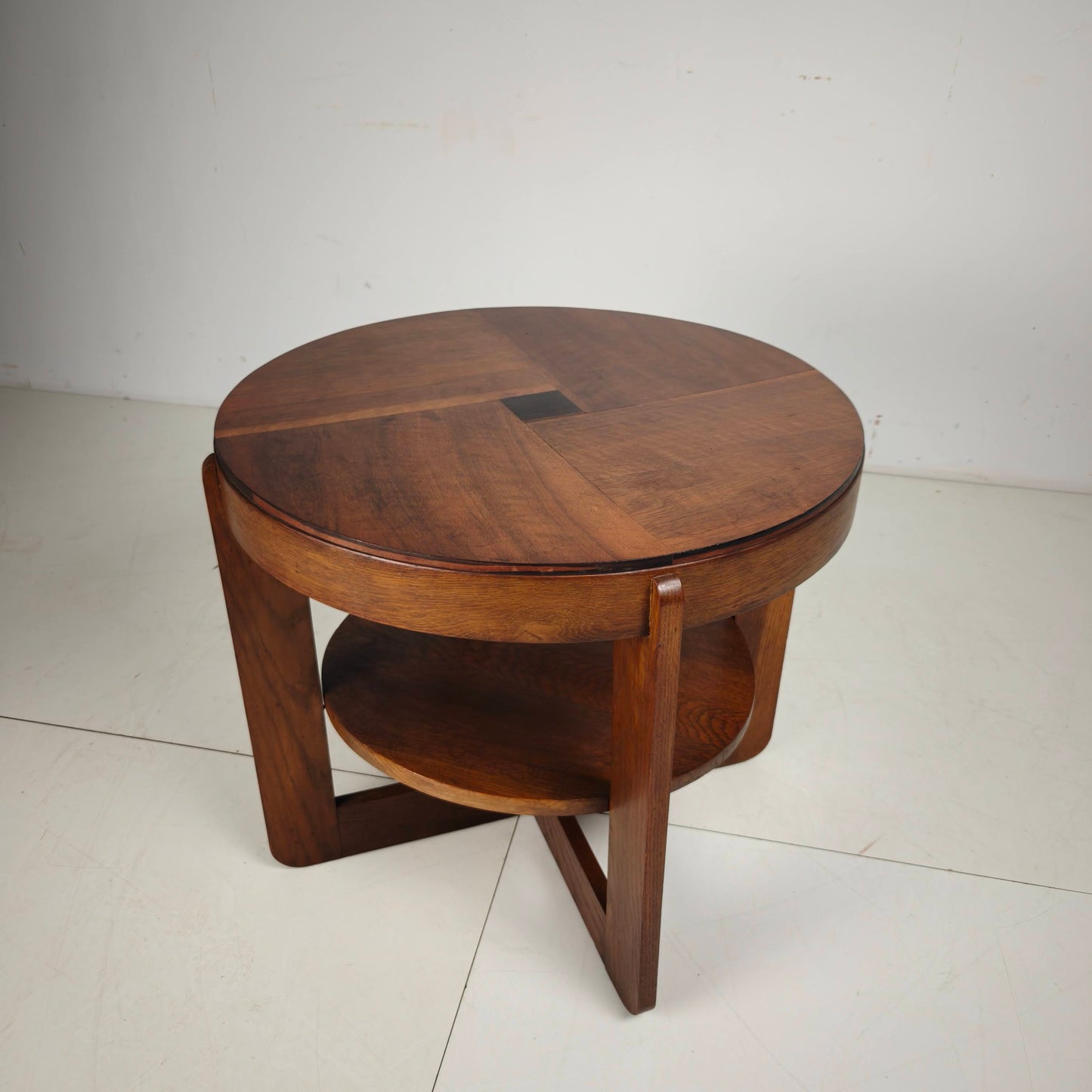 Amsterdam School Oak Side Table with Square Motif, Netherlands, Circa 1925