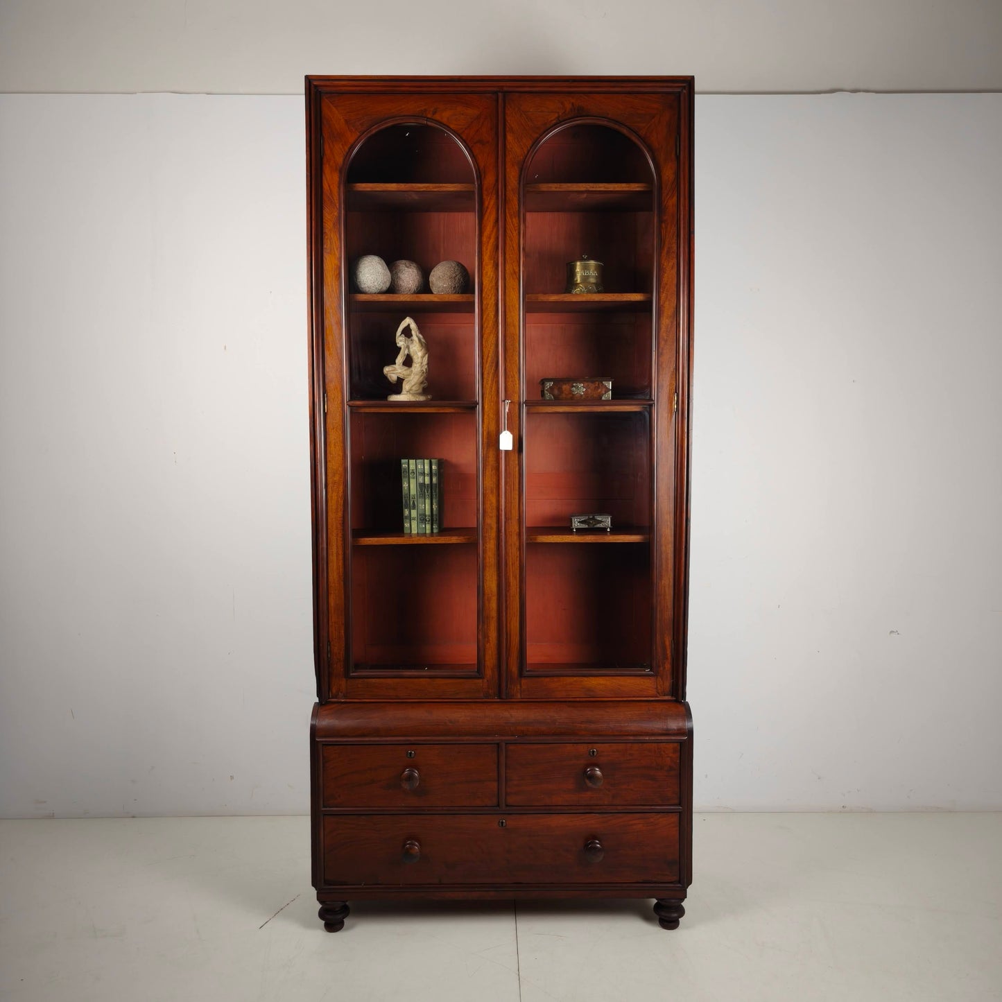 Late 19th Century English Display Bookcase with Glazed Doors & Drawers