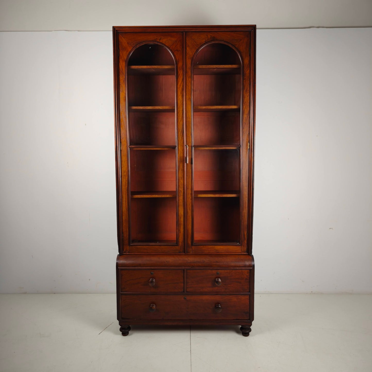 Late 19th Century English Display Bookcase with Glazed Doors & Drawers