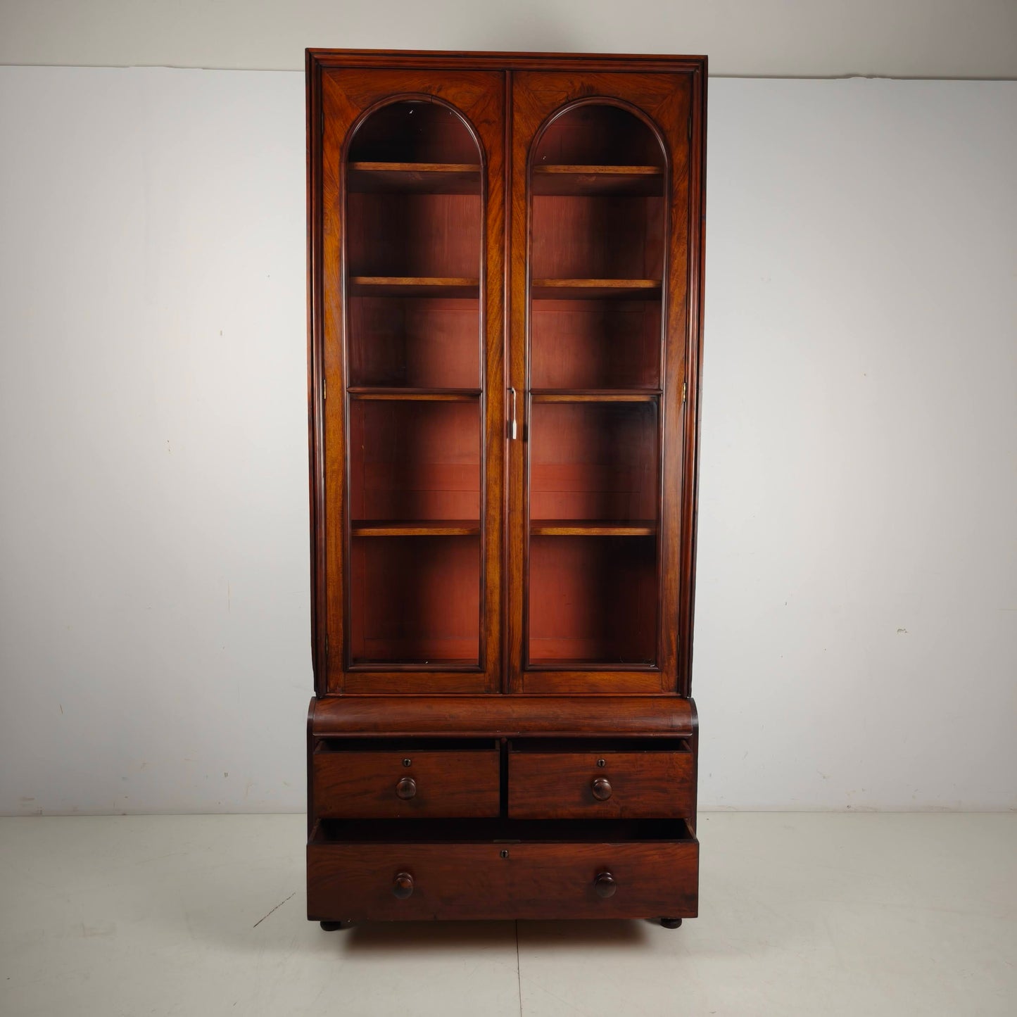 Late 19th Century English Display Bookcase with Glazed Doors & Drawers