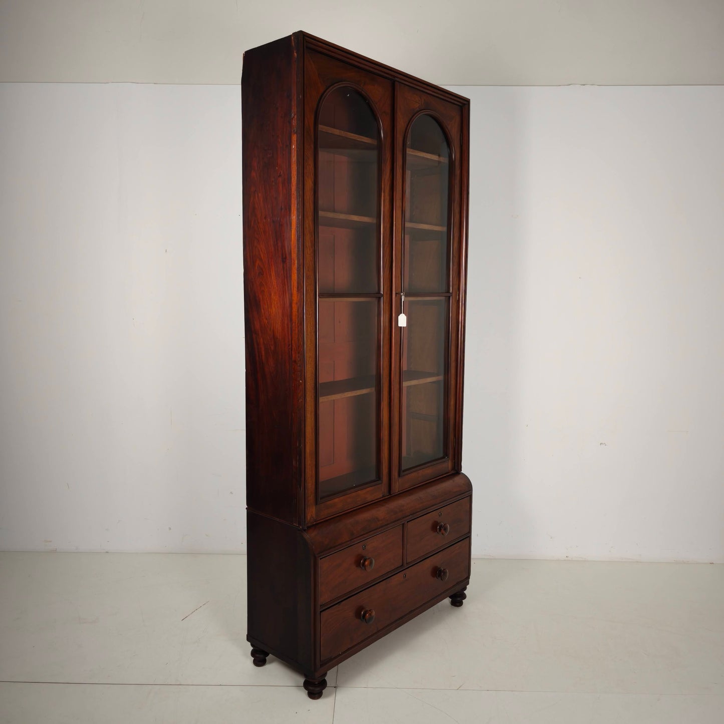 Late 19th Century English Display Bookcase with Glazed Doors & Drawers