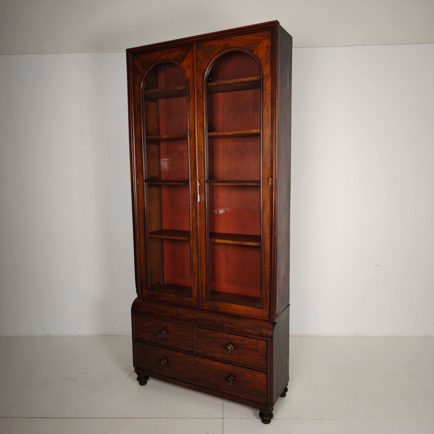 Late 19th Century English Display Bookcase with Glazed Doors & Drawers