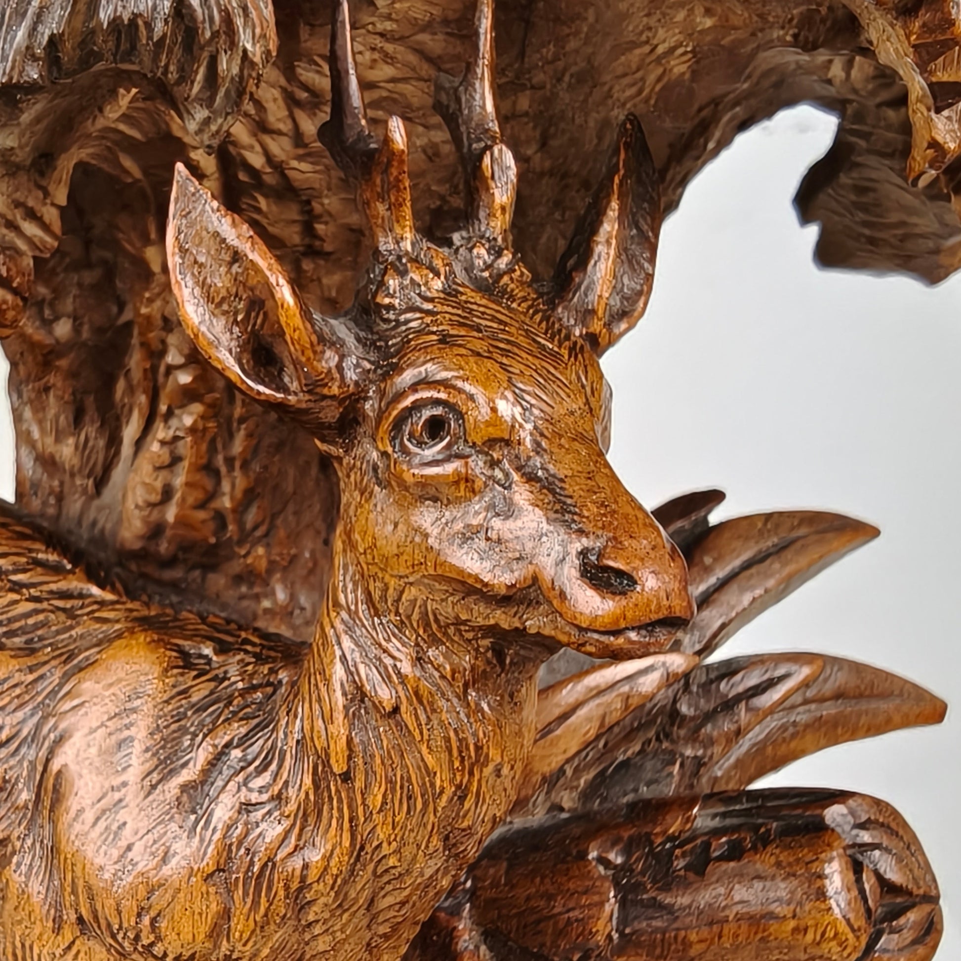 Antique 19th Century Black Forest Hand Carved Deer Sculpture Antique 19th Century Black Forest Hand Carved Deer Sculpture