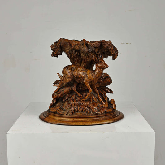 Antique 19th Century Black Forest Hand Carved Deer Sculpture Antique 19th Century Black Forest Hand Carved Deer Sculpture