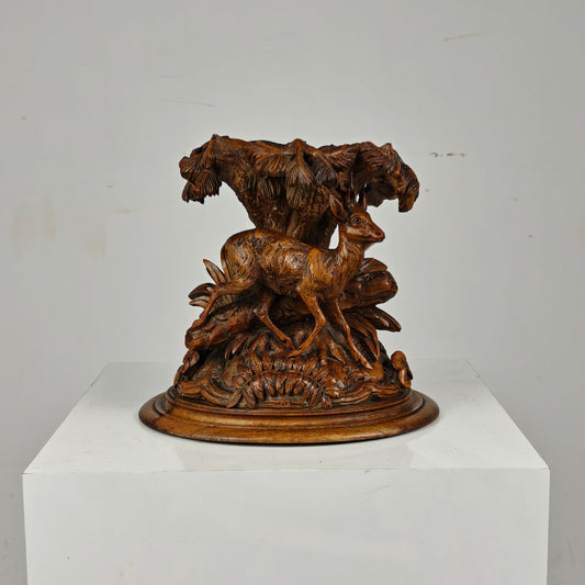 Antique 19th Century Black Forest Hand Carved Deer Sculpture Antique 19th Century Black Forest Hand Carved Deer Sculpture