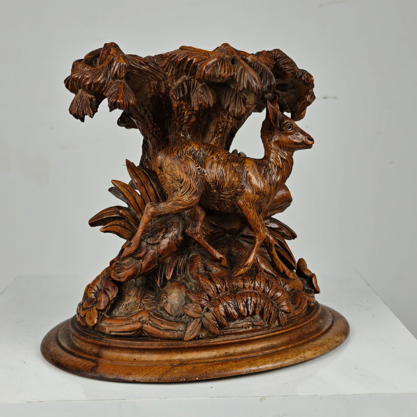 Antique 19th Century Black Forest Hand Carved Deer Sculpture Antique 19th Century Black Forest Hand Carved Deer Sculpture