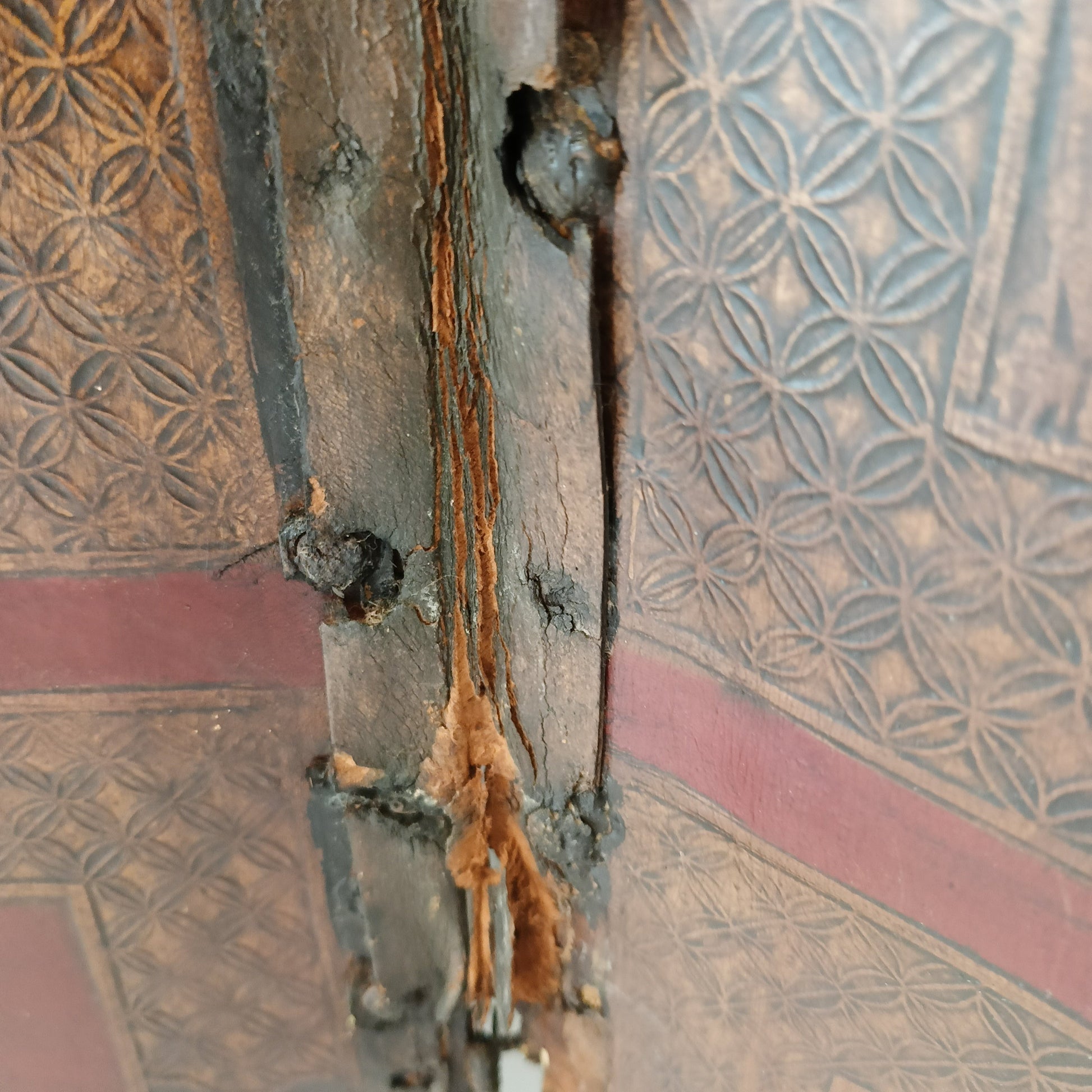 Antique Chinoiserie Leather Screen Antique Chinoiserie Leather Screen