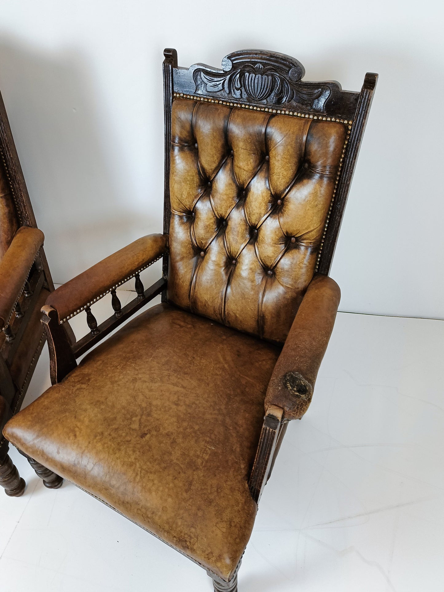 Antique English Leather Armchairs Antique English Leather Armchairs