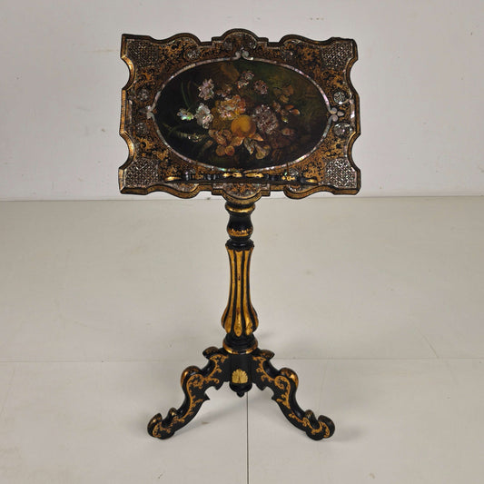 Antique French Papier-Mâché Lacquer Music Stand with Mother of Pearl Inlay c.1880 Antique French Papier-Mâché Lacquer Music Stand with Mother of Pearl Inlay c.1880