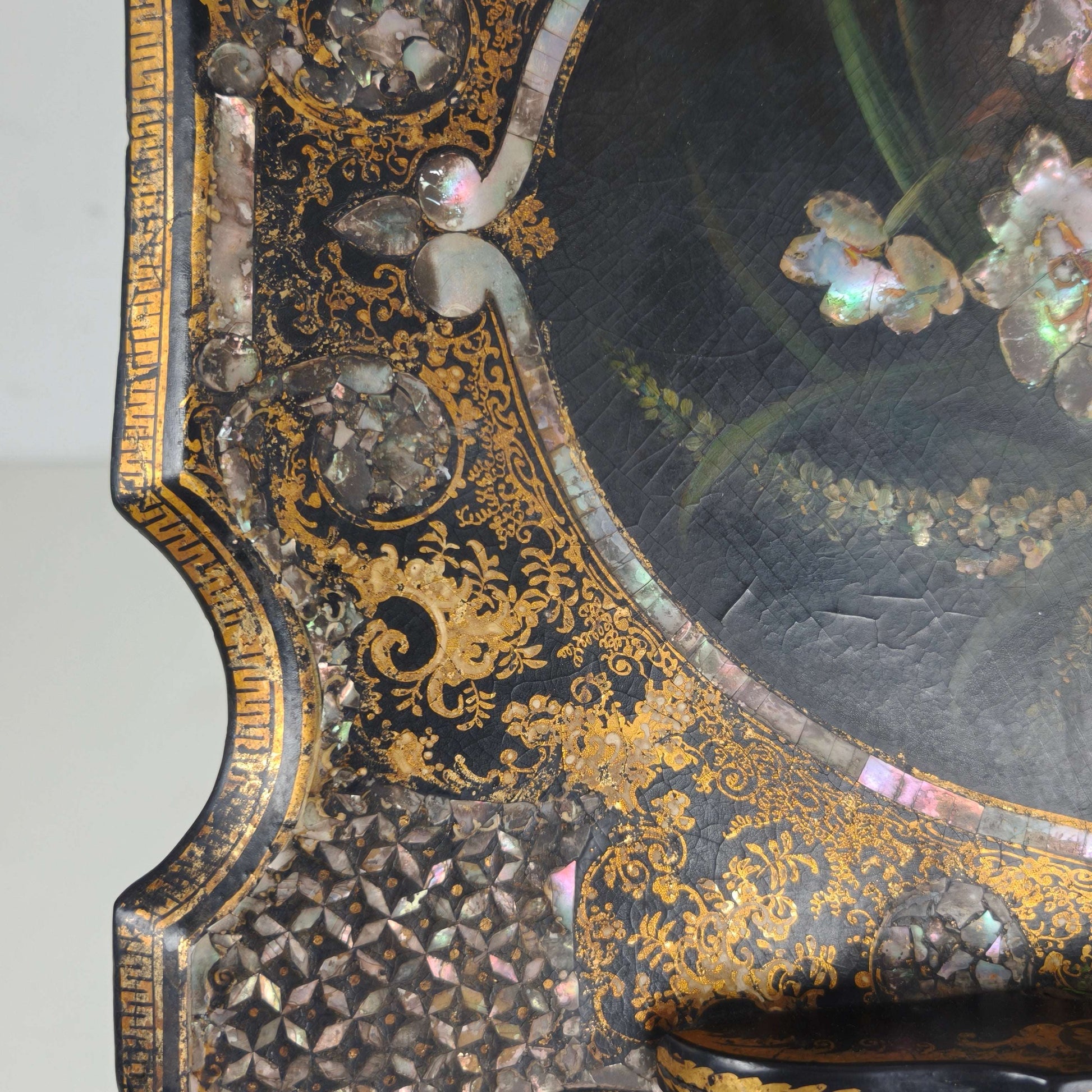 Antique French Papier-Mâché Lacquer Music Stand with Mother of Pearl Inlay c.1880 Antique French Papier-Mâché Lacquer Music Stand with Mother of Pearl Inlay c.1880