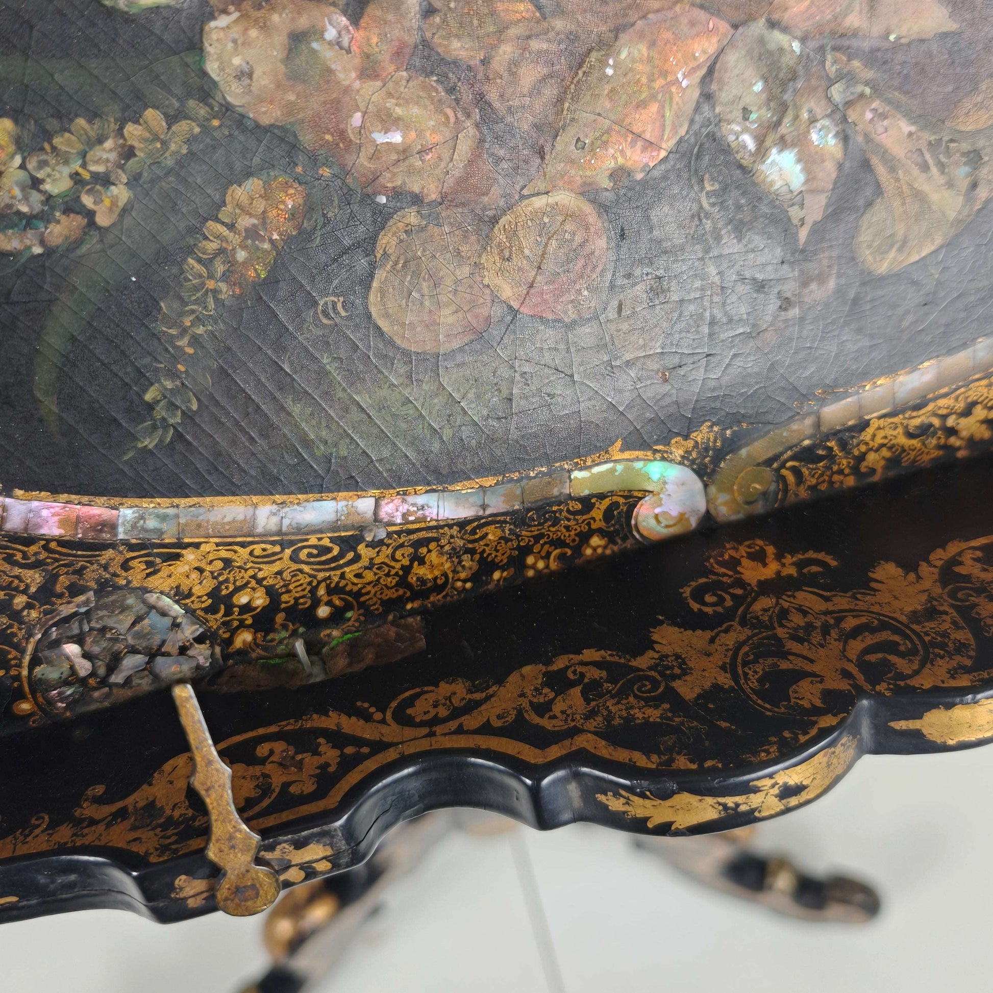 Antique French Papier-Mâché Lacquer Music Stand with Mother of Pearl Inlay c.1880 Antique French Papier-Mâché Lacquer Music Stand with Mother of Pearl Inlay c.1880