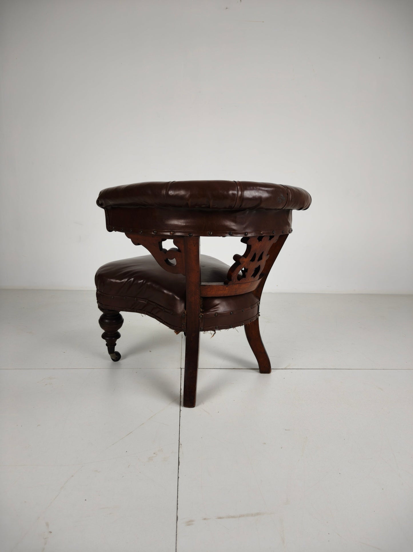 Antique Leather Armchair by Robson & Son – Carved Wood & Castors, Newcastle Antique Leather Armchair by Robson & Son – Carved Wood & Castors, Newcastle