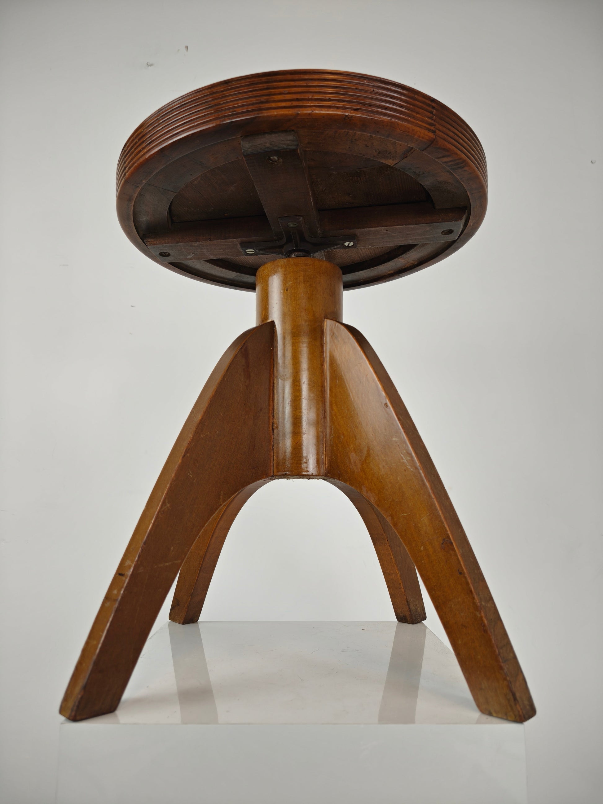 Art Deco Adjustable Piano Stool with Leather Seat – c.1920s Art Deco Adjustable Piano Stool with Leather Seat – c.1920s