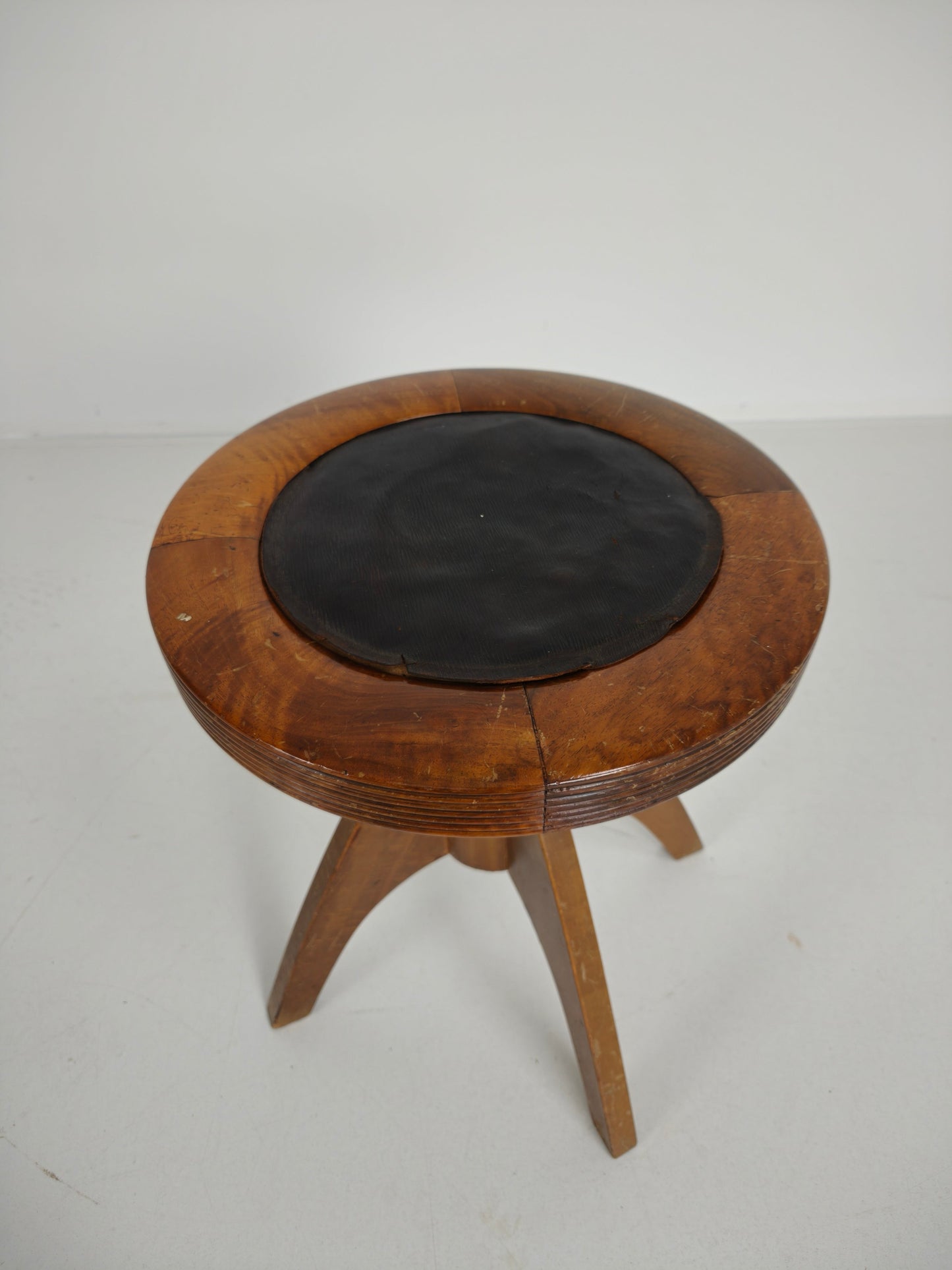 Art Deco Adjustable Piano Stool with Leather Seat – c.1920s Art Deco Adjustable Piano Stool with Leather Seat – c.1920s