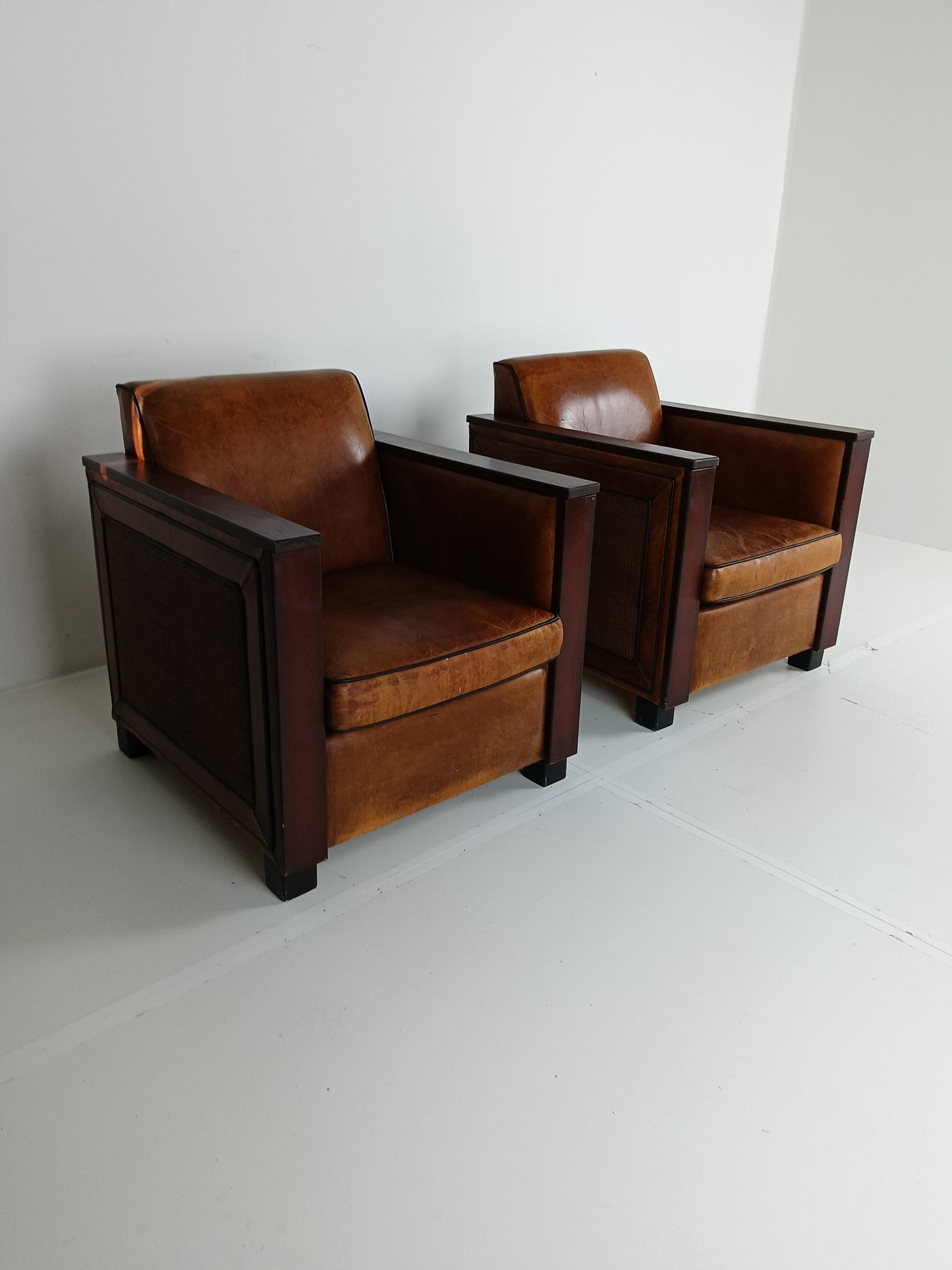 Art Deco Sheep Leather Armchairs Art Deco Sheep Leather Armchairs