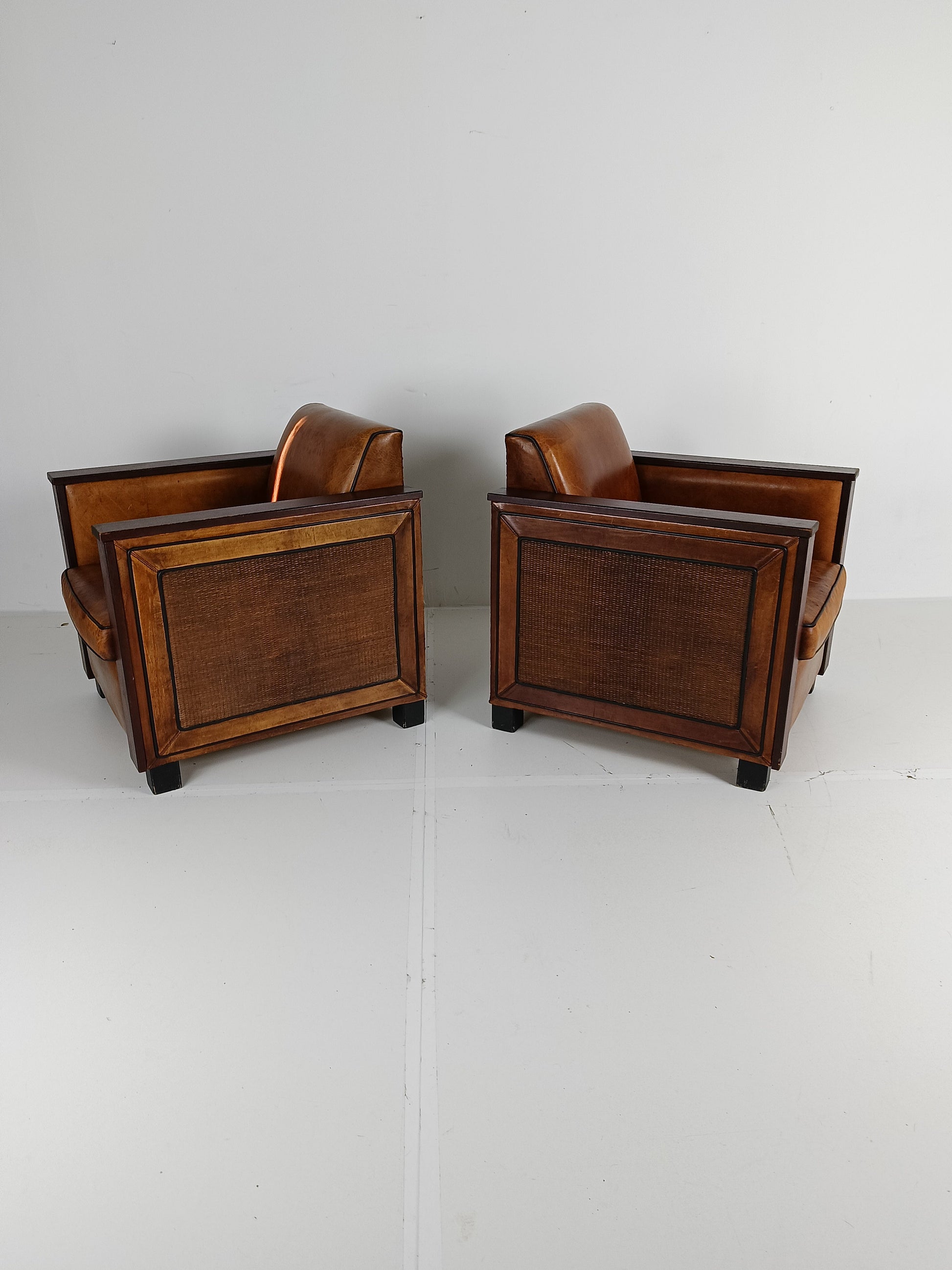 Art Deco Sheep Leather Armchairs Art Deco Sheep Leather Armchairs