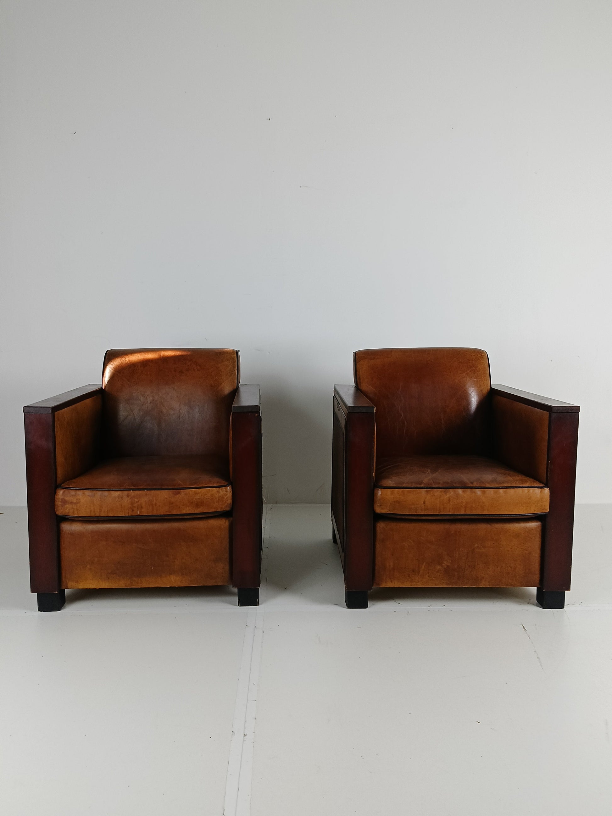 Art Deco Sheep Leather Armchairs Art Deco Sheep Leather Armchairs