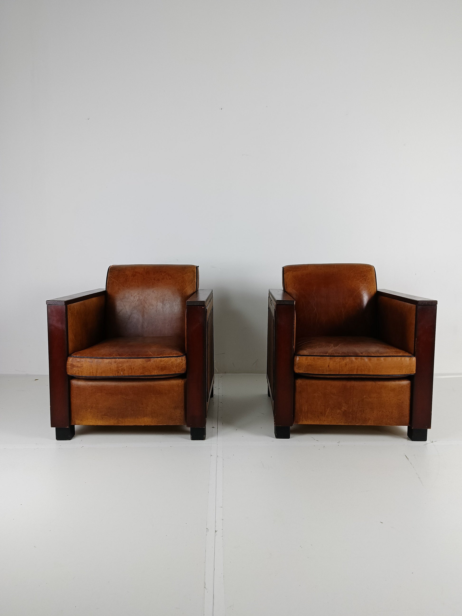 Art Deco Sheep Leather Armchairs Art Deco Sheep Leather Armchairs