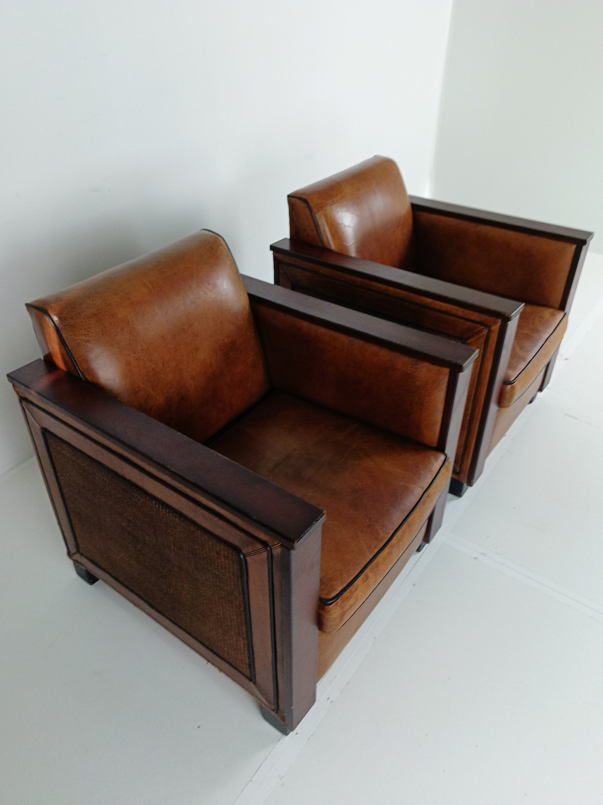 Art Deco Sheep Leather Armchairs Art Deco Sheep Leather Armchairs