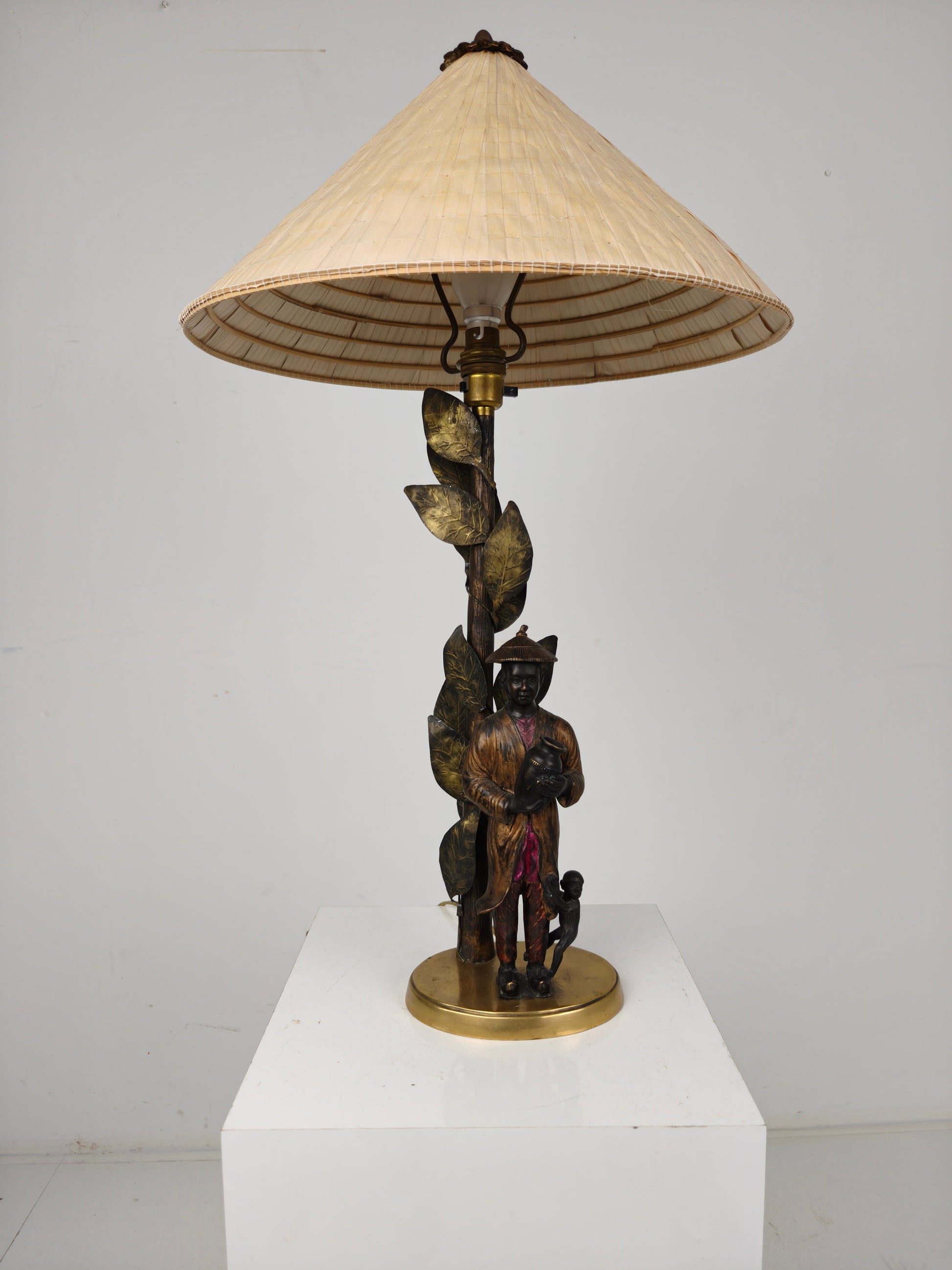 Beautiful Chinoiserie Bronze Table Lamp with Boy, Monkey & Tree – c.1940 Beautiful Chinoiserie Bronze Table Lamp with Boy, Monkey & Tree – c.1940
