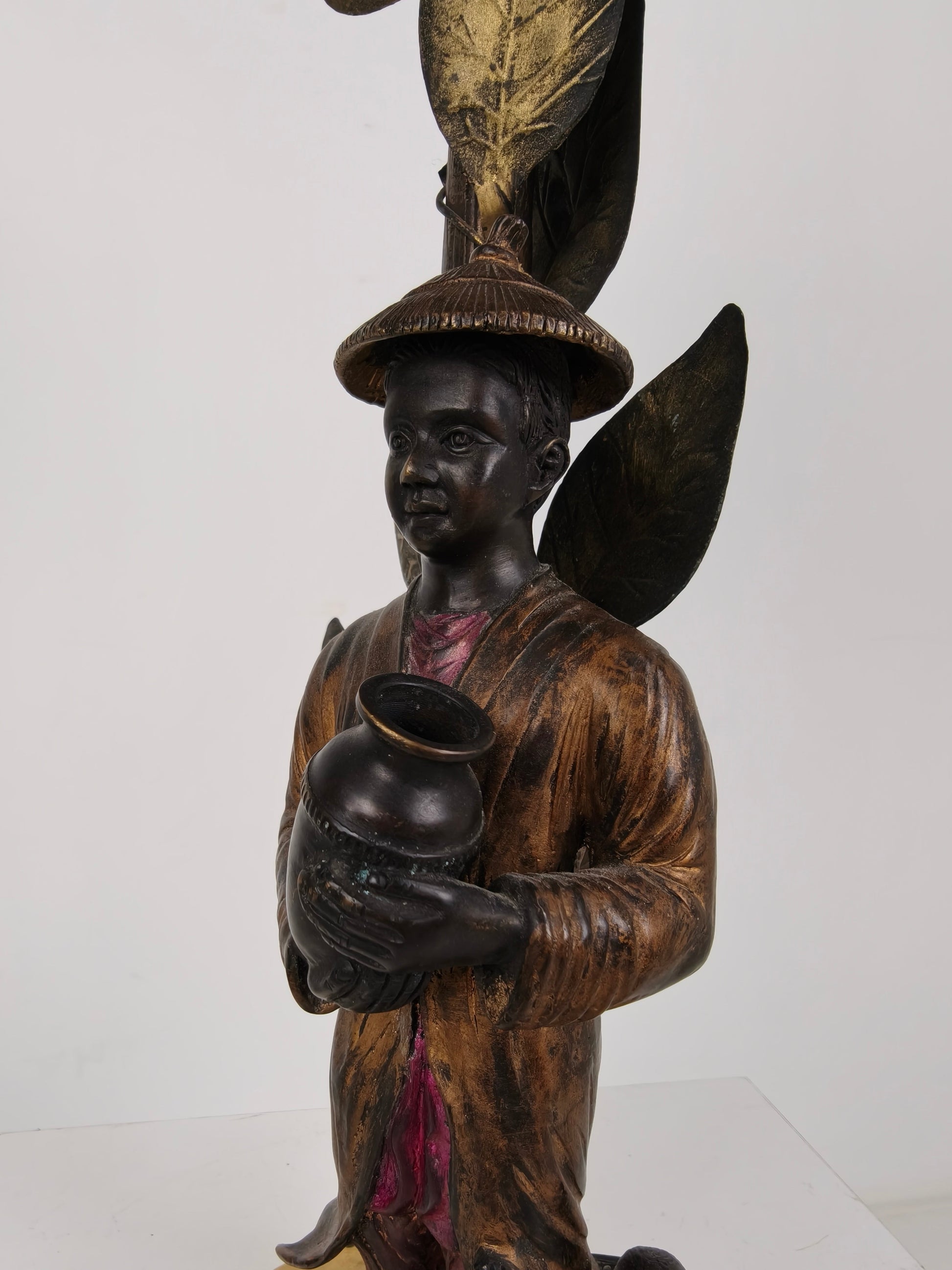 Beautiful Chinoiserie Bronze Table Lamp with Boy, Monkey & Tree – c.1940 Beautiful Chinoiserie Bronze Table Lamp with Boy, Monkey & Tree – c.1940