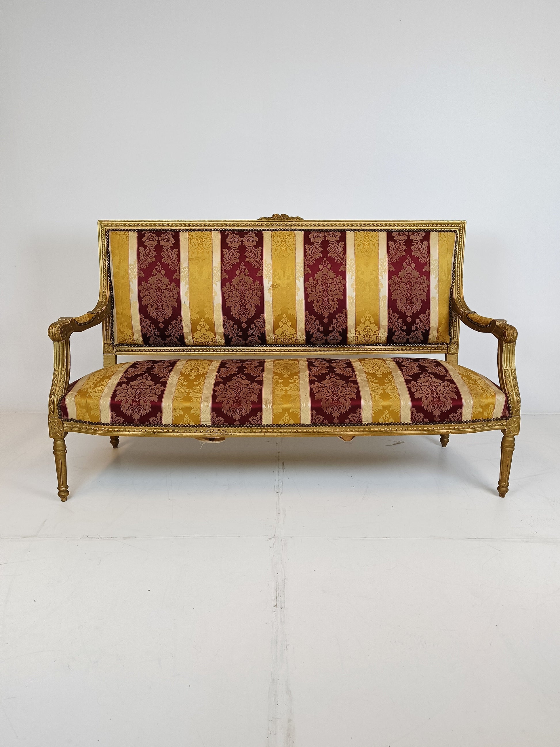 Beautiful Elegant Gilded Wooden 2-Seater Sofa In Louis XVI Style Beautiful Elegant Gilded Wooden 2-Seater Sofa In Louis XVI Style