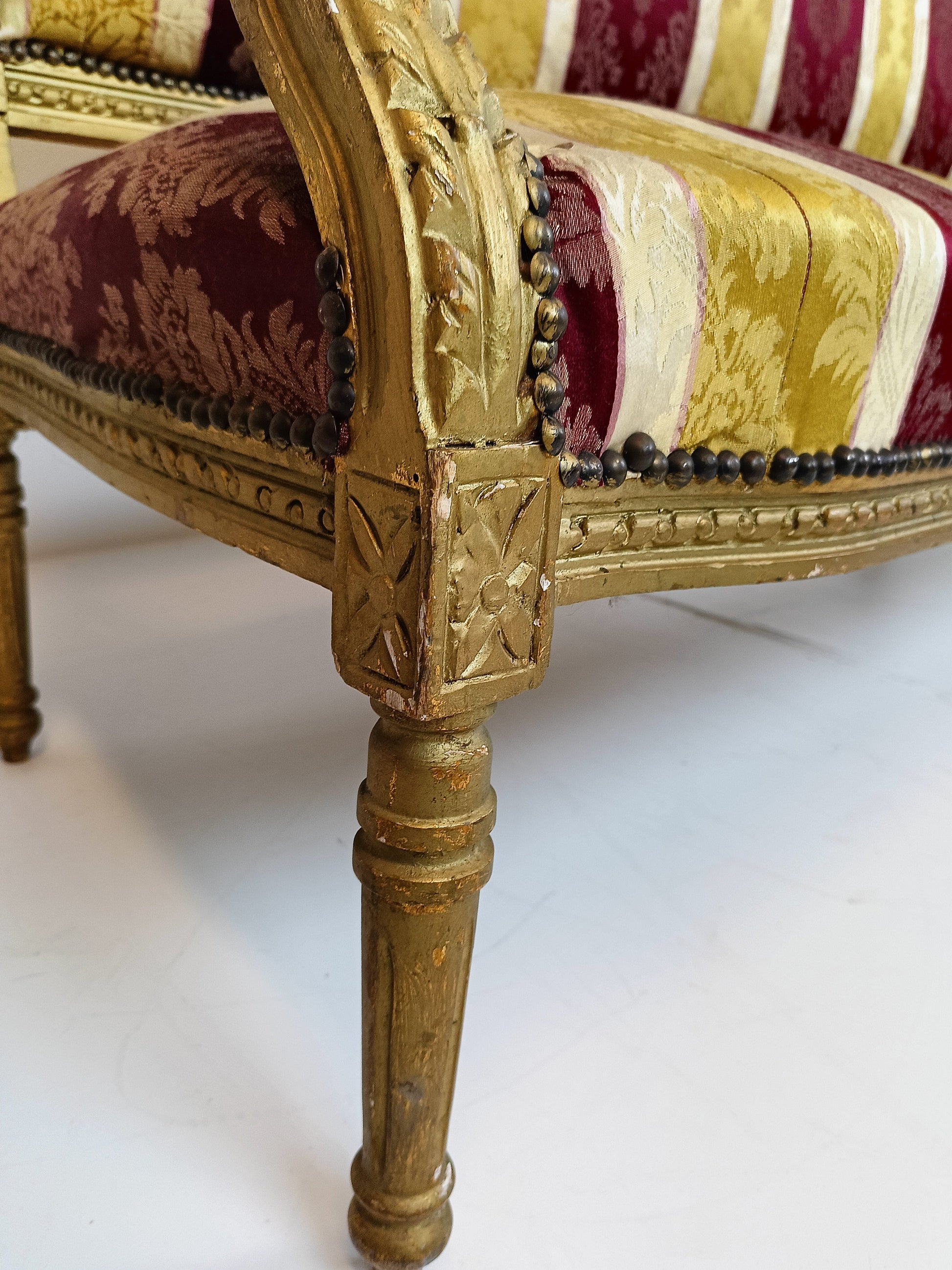 Beautiful Elegant Gilded Wooden 2-Seater Sofa In Louis XVI Style Beautiful Elegant Gilded Wooden 2-Seater Sofa In Louis XVI Style