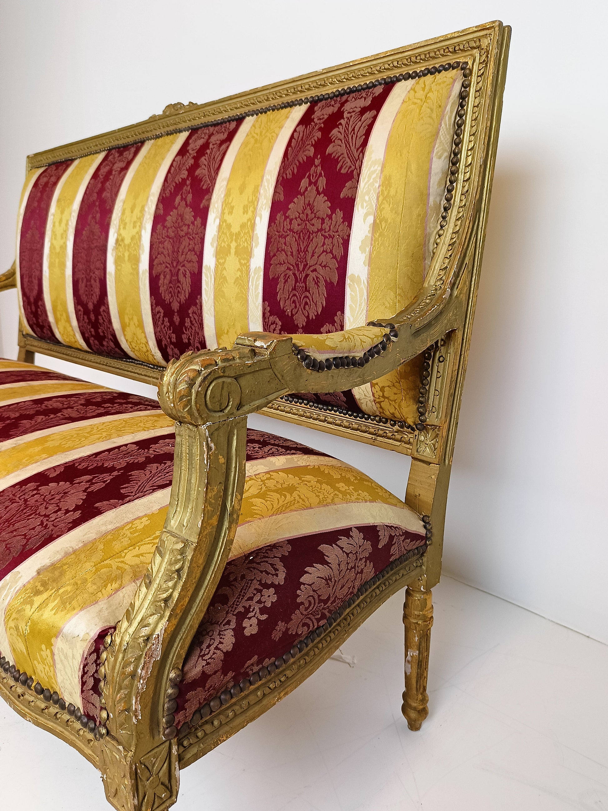 Beautiful Elegant Gilded Wooden 2-Seater Sofa In Louis XVI Style Beautiful Elegant Gilded Wooden 2-Seater Sofa In Louis XVI Style