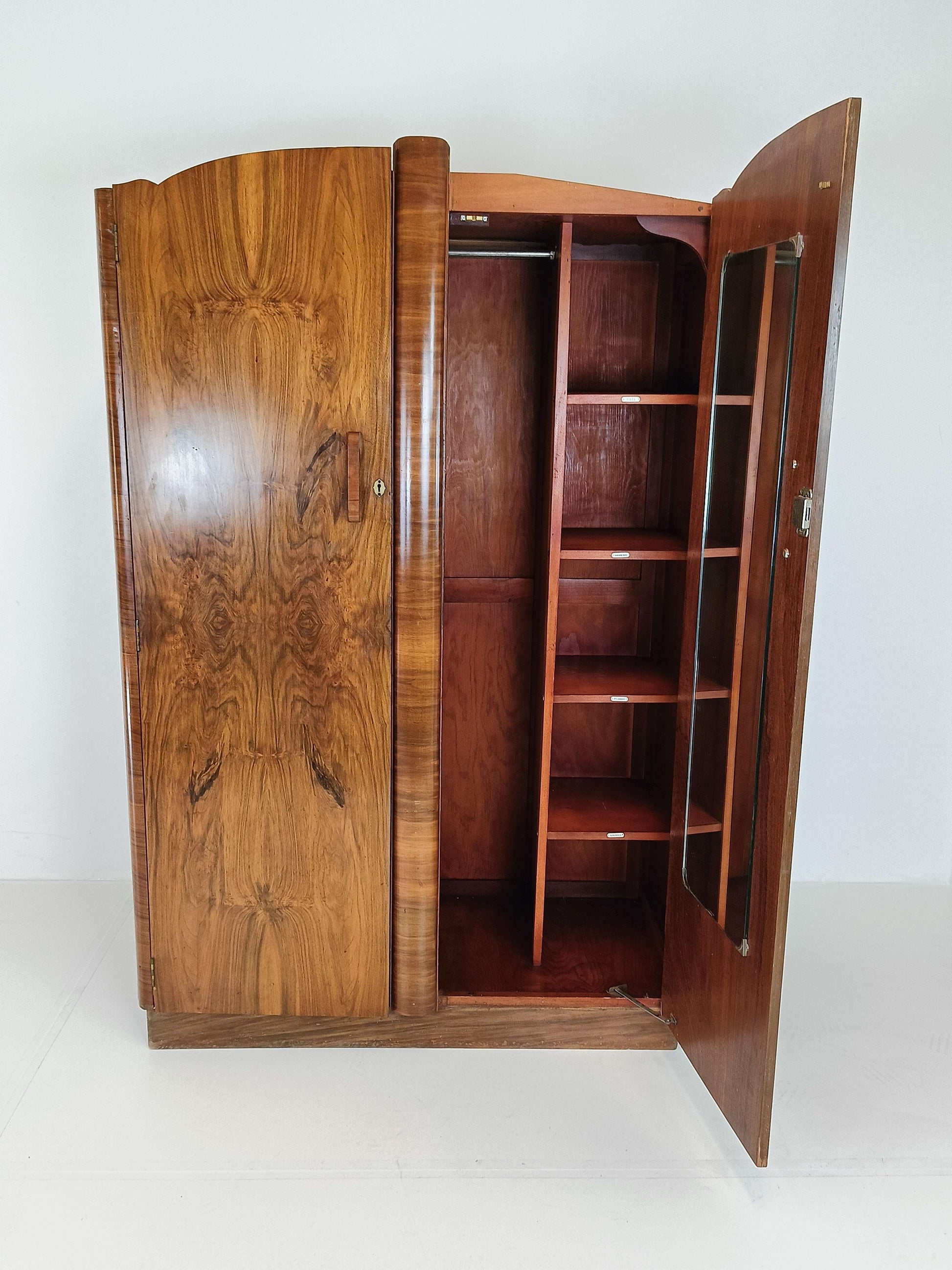 Beautiful English Art Deco Burrnut Wardrobe Beautiful English Art Deco Burrnut Wardrobe