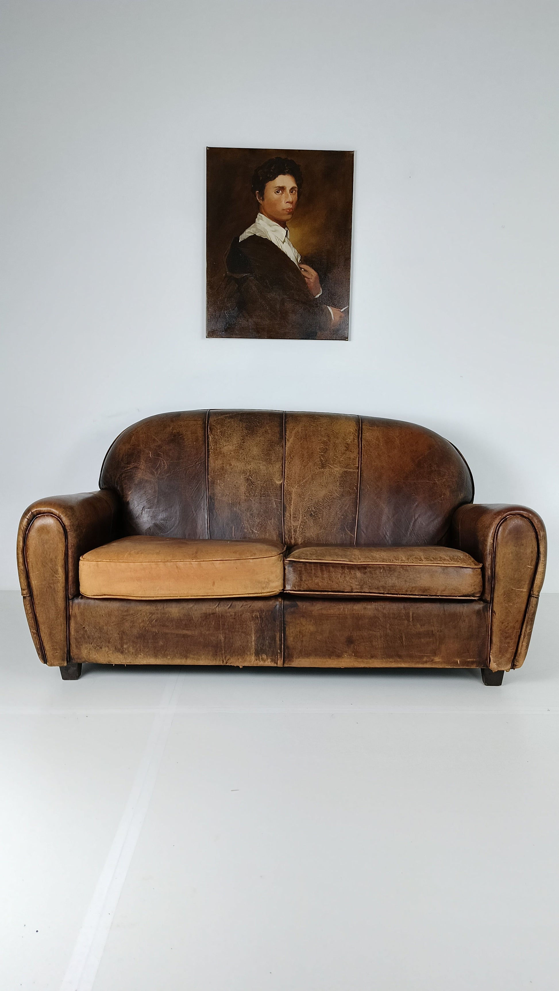 Beautifully Patinated Sheep Leather Sofa Beautifully Patinated Sheep Leather Sofa