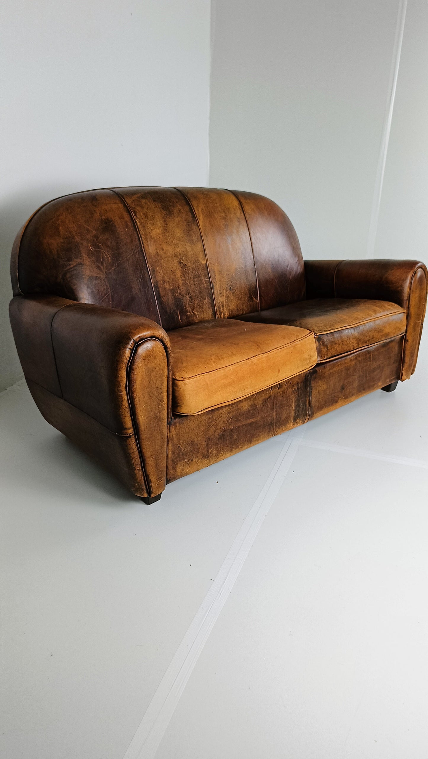 Beautifully Patinated Sheep Leather Sofa Beautifully Patinated Sheep Leather Sofa