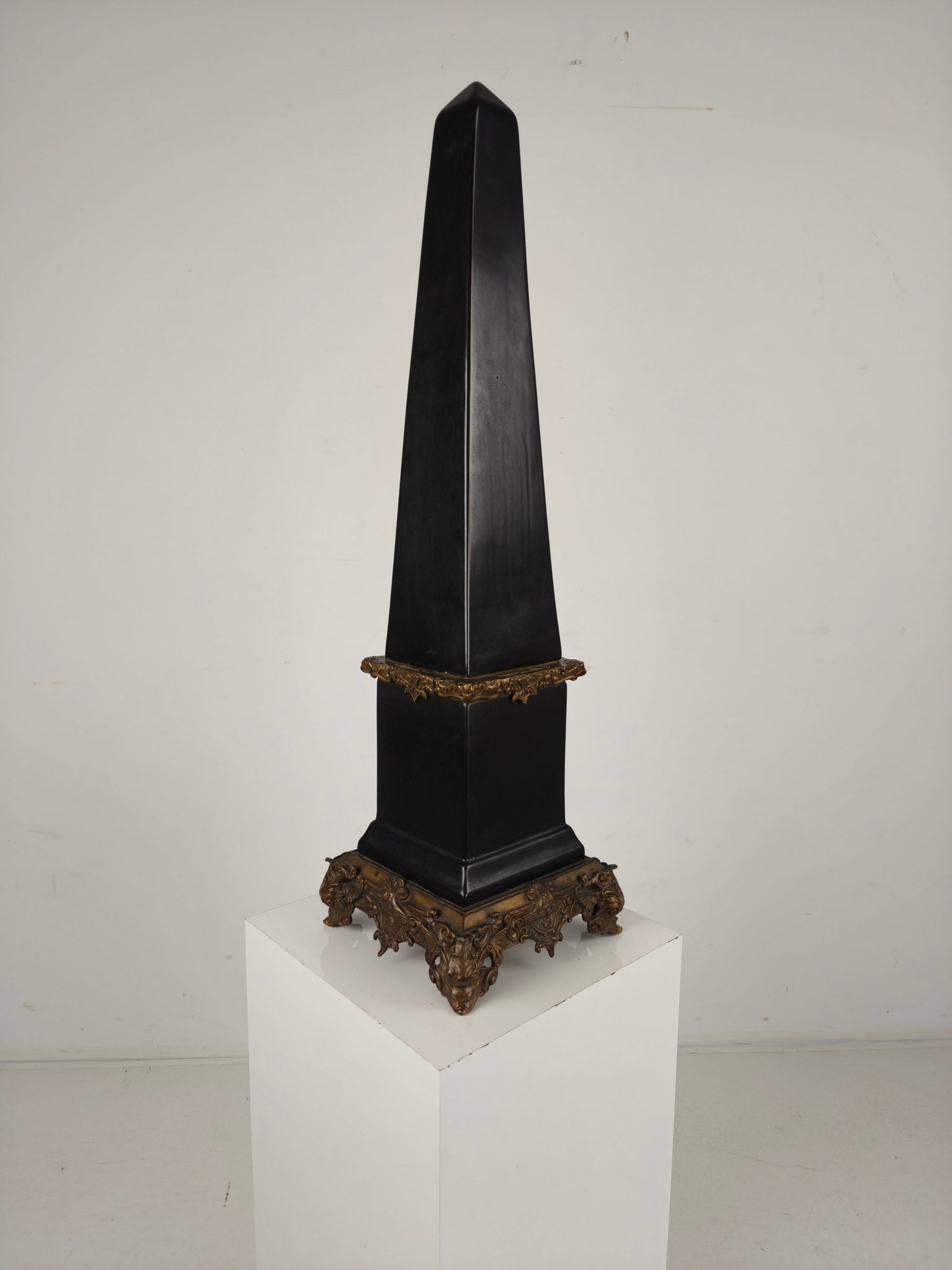 Black Porcelain Obelisk with Bronze Ornaments Black Porcelain Obelisk with Bronze Ornaments