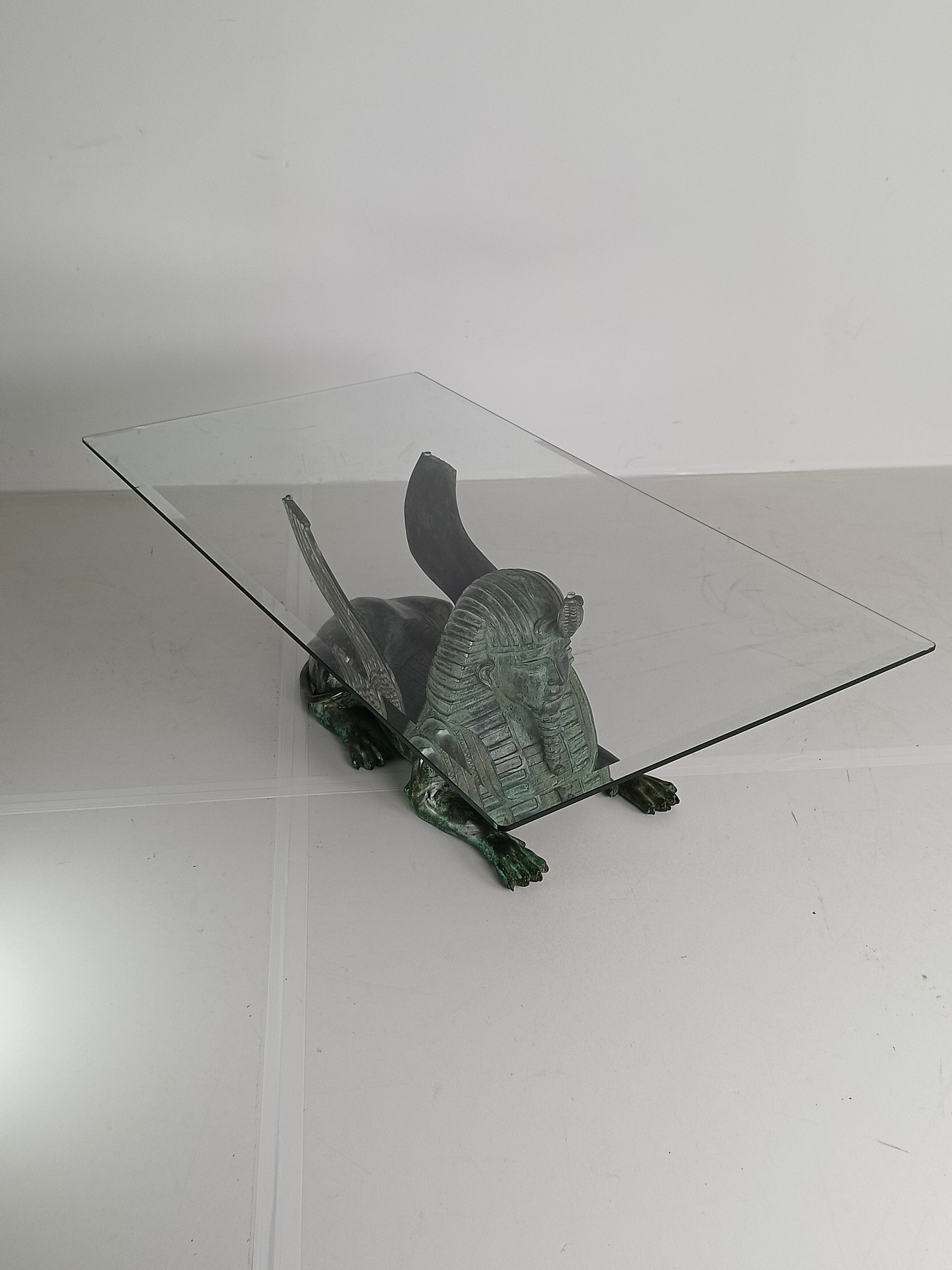 Bronze Sphinx Table With Glass Top Bronze Sphinx Table With Glass Top