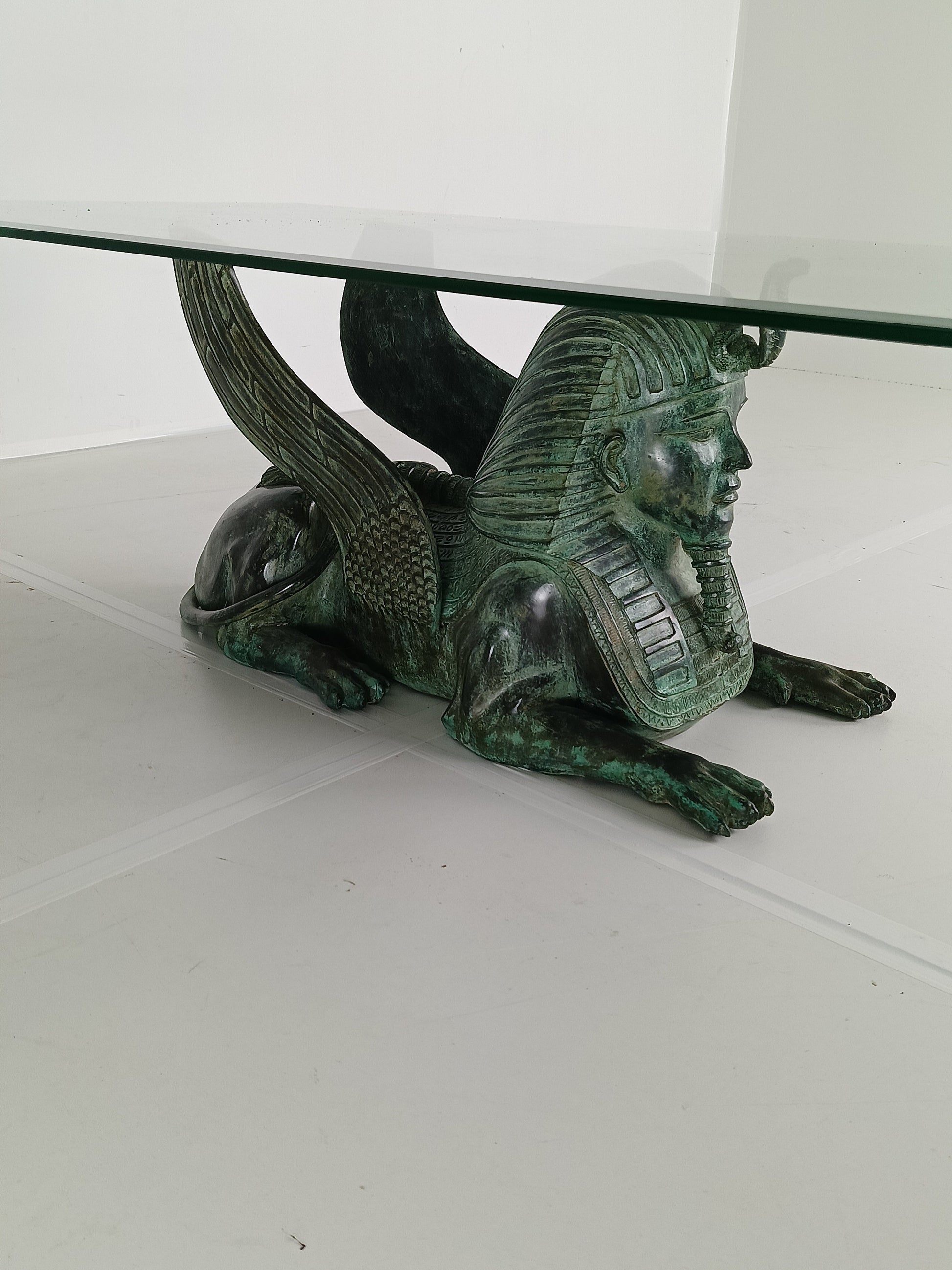 Bronze Sphinx Table With Glass Top Bronze Sphinx Table With Glass Top