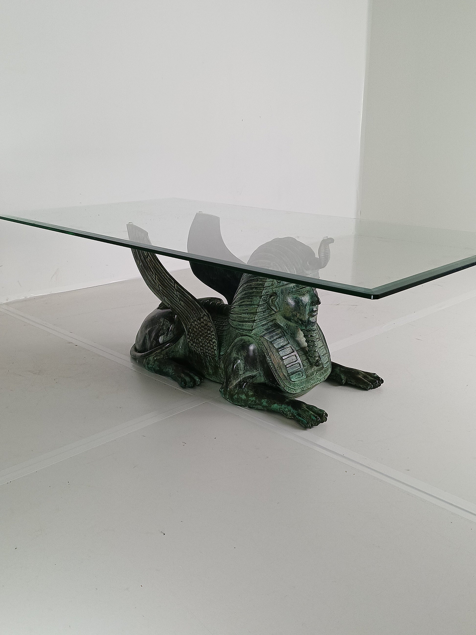 Bronze Sphinx Table With Glass Top Bronze Sphinx Table With Glass Top