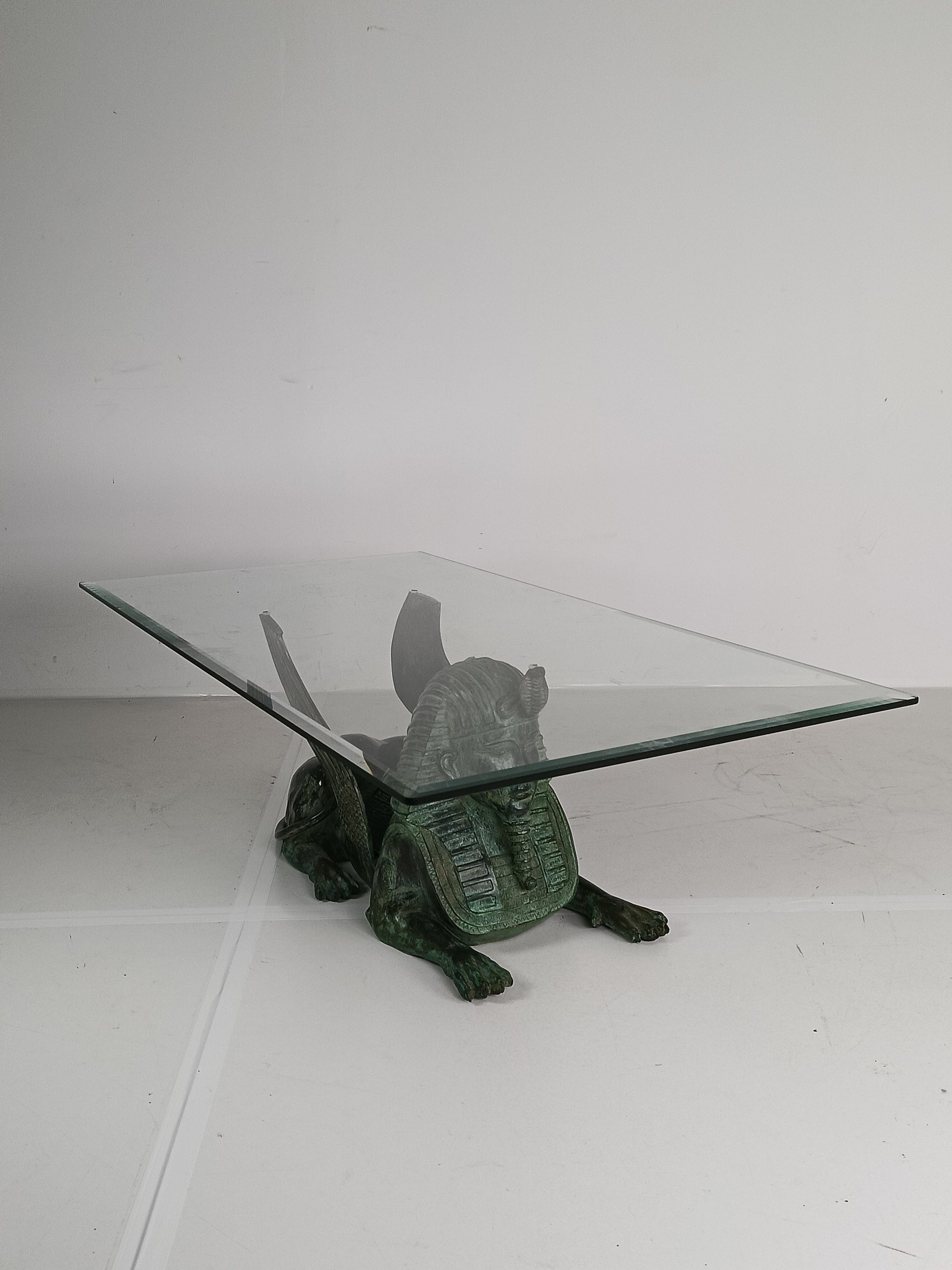 Bronze Sphinx Table With Glass Top Bronze Sphinx Table With Glass Top