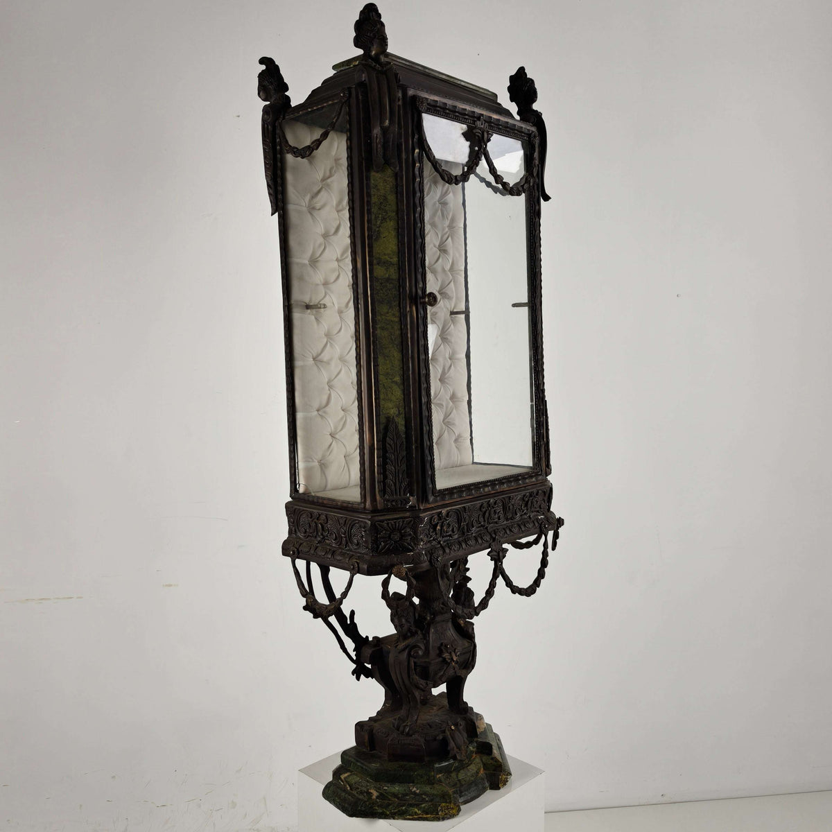 Continental Louis XIV-Style Cast Zinc & Green Marble Curio Cabinet – Early 20th Century Continental Louis XIV-Style Cast Zinc & Green Marble Curio Cabinet – Early 20th Century