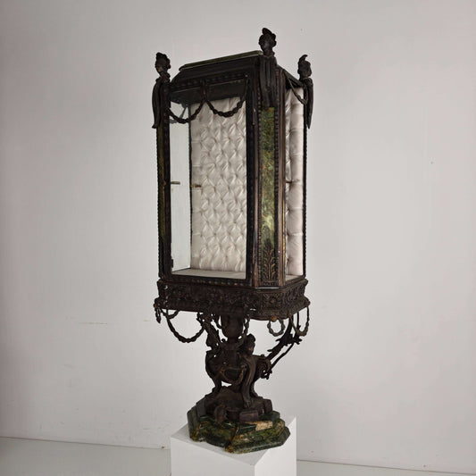 Continental Louis XIV-Style Cast Zinc & Green Marble Curio Cabinet – Early 20th Century Continental Louis XIV-Style Cast Zinc & Green Marble Curio Cabinet – Early 20th Century