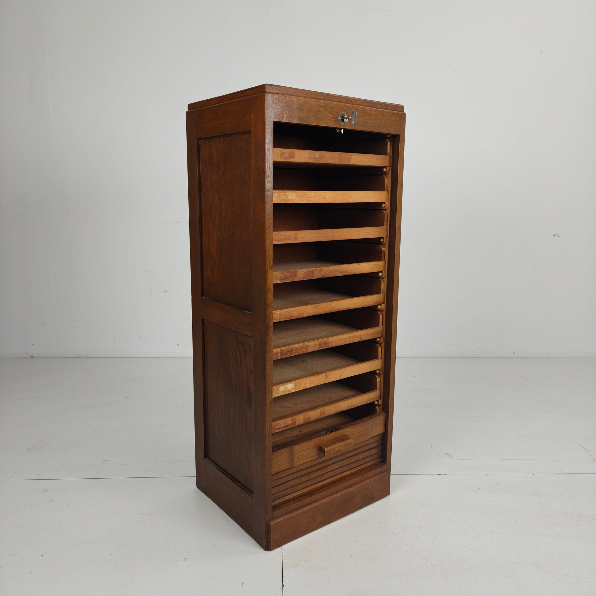 Dutch Oak tambour Archive Cabinet, 1920s–1930s Dutch Oak tambour Archive Cabinet, 1920s–1930s