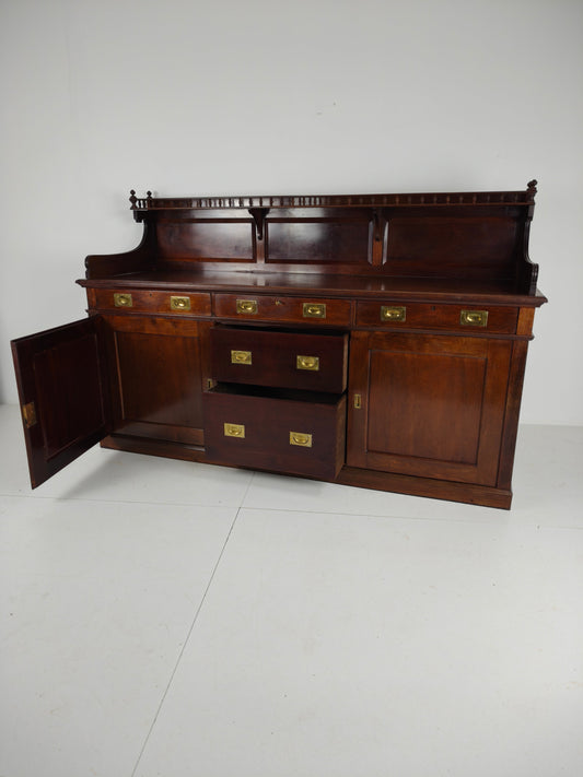 Early 20th-Century English Mahogany Dresser / Sideboard – Brass Campaign Hardware Early 20th-Century English Mahogany Dresser / Sideboard – Brass Campaign Hardware