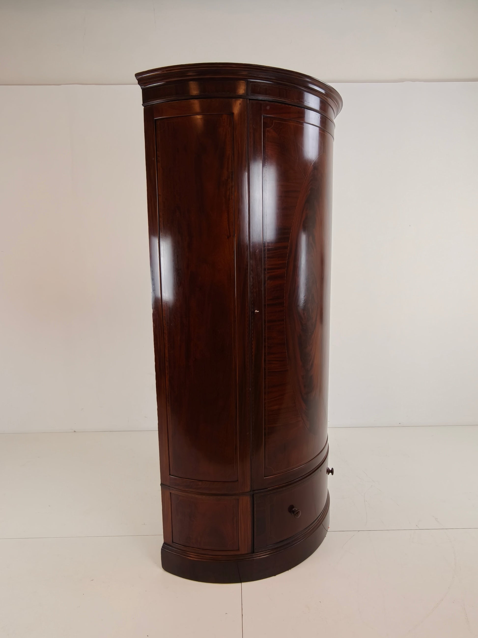 Edwardian Mahogany Bow-Fronted Wardrobe by Maple & Co Edwardian Mahogany Bow-Fronted Wardrobe by Maple & Co