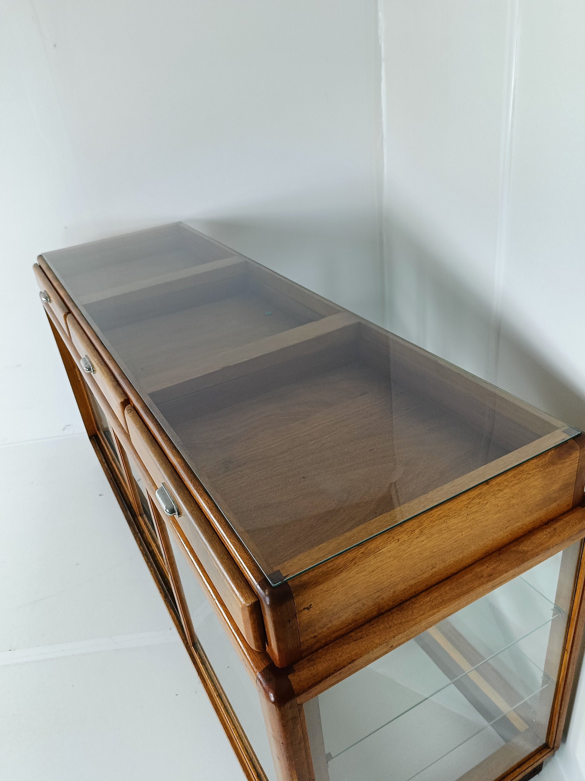 Elegant Antique Store Display With Glass Shelves Elegant Antique Store Display With Glass Shelves