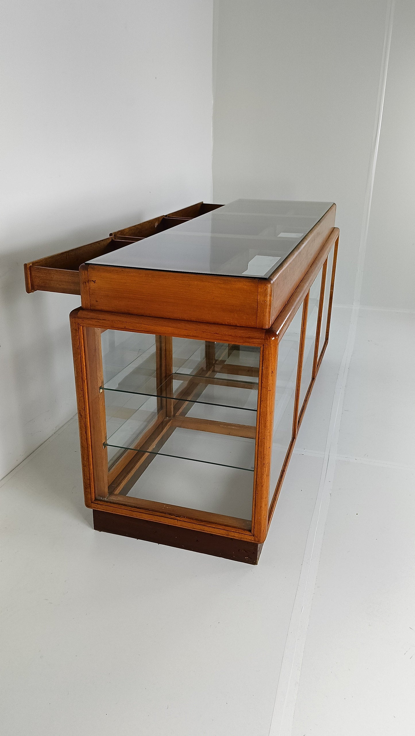Elegant Antique Store Display With Glass Shelves Elegant Antique Store Display With Glass Shelves