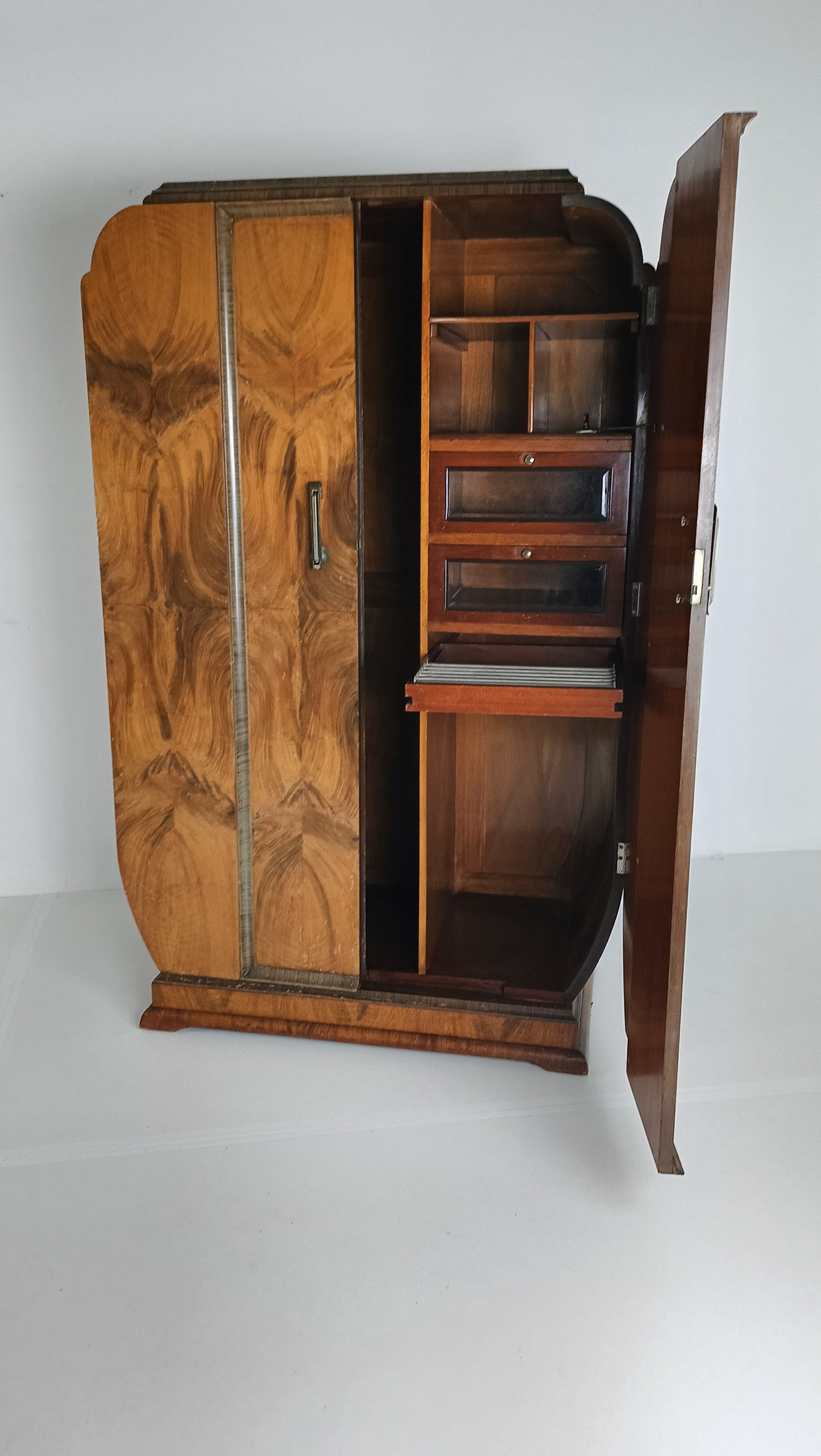 English Art Deco Burrnut Wardrobe English Art Deco Burrnut Wardrobe