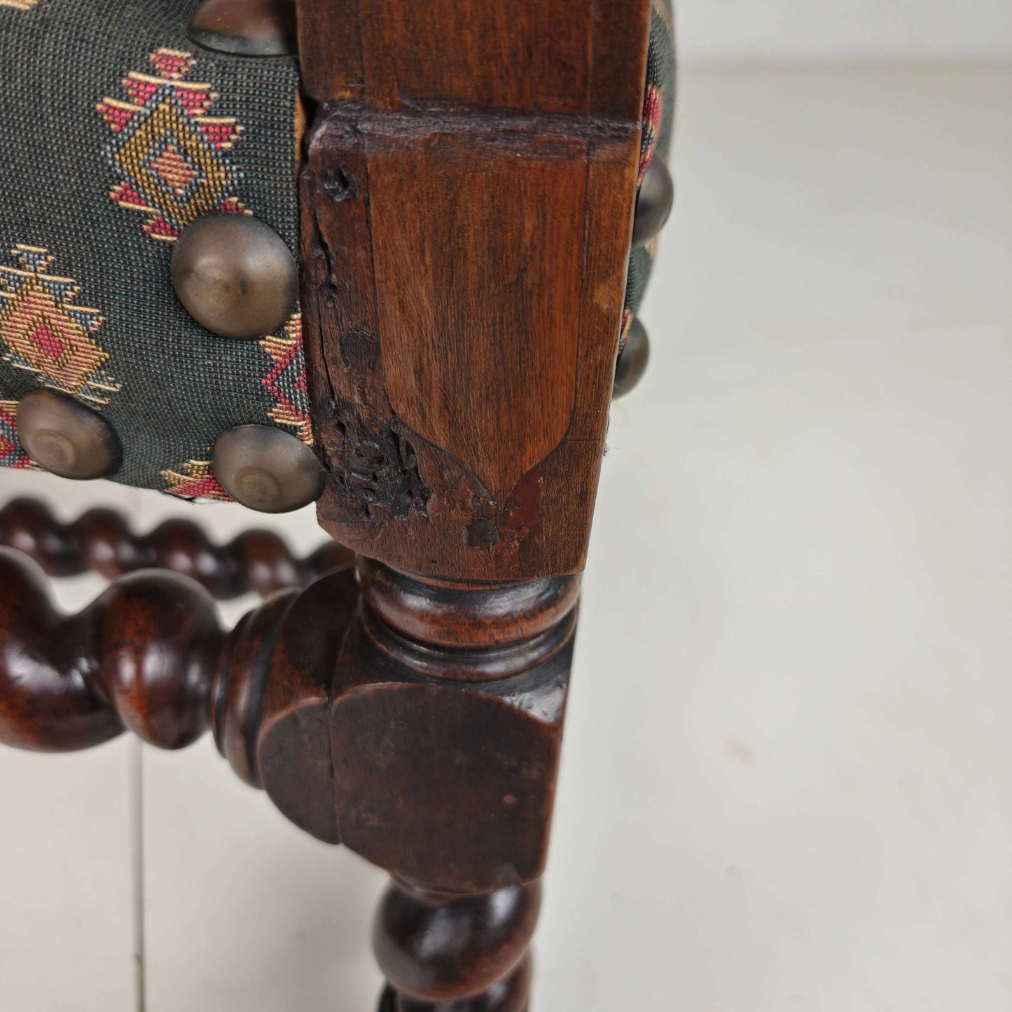 English Barley Twist Library Armchair in Dark Oak, circa 1700 English Barley Twist Library Armchair in Dark Oak, circa 1700